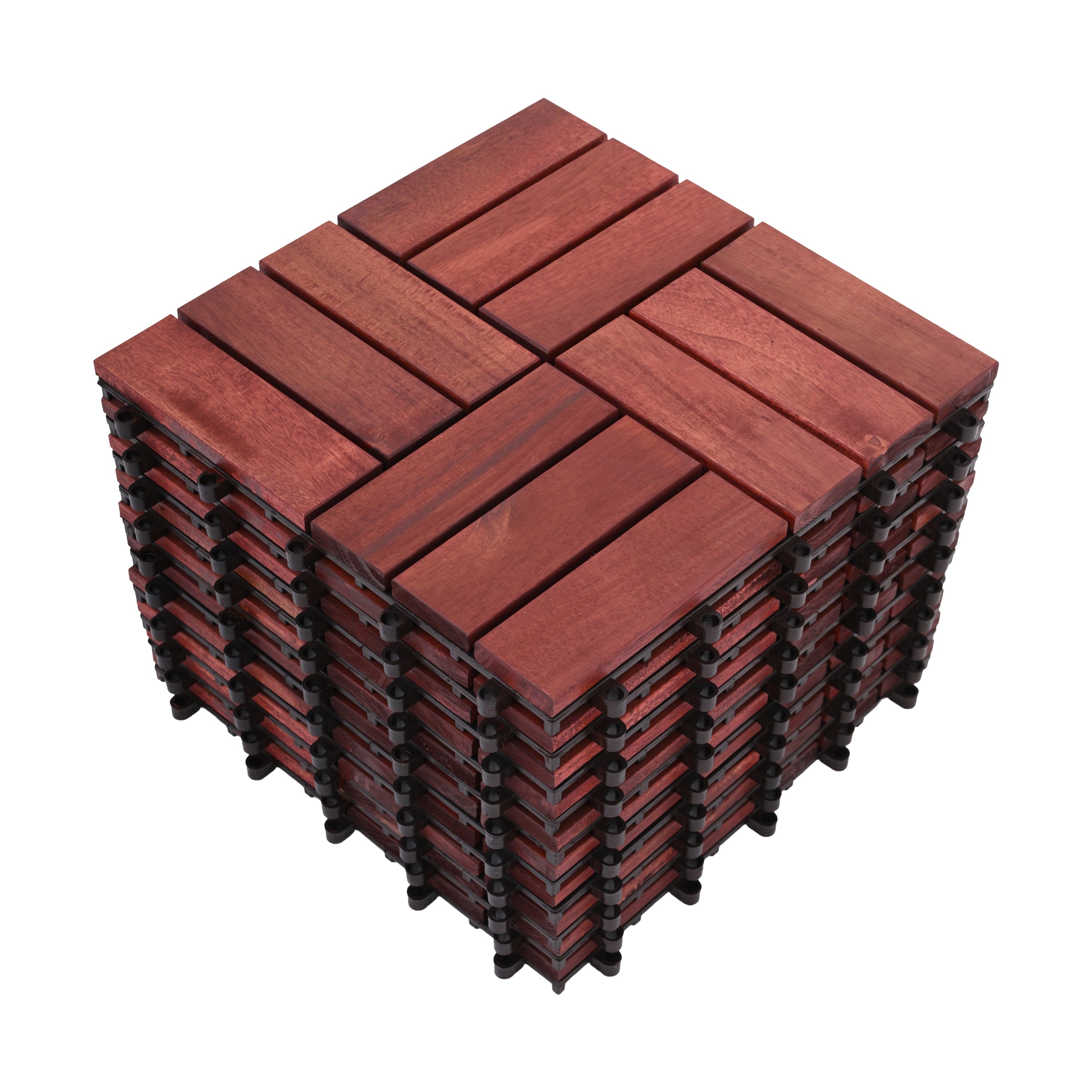 Bliss Outdoors Hardwood 12-Slat Interlocking Deck Tiles | Red | Set of 30