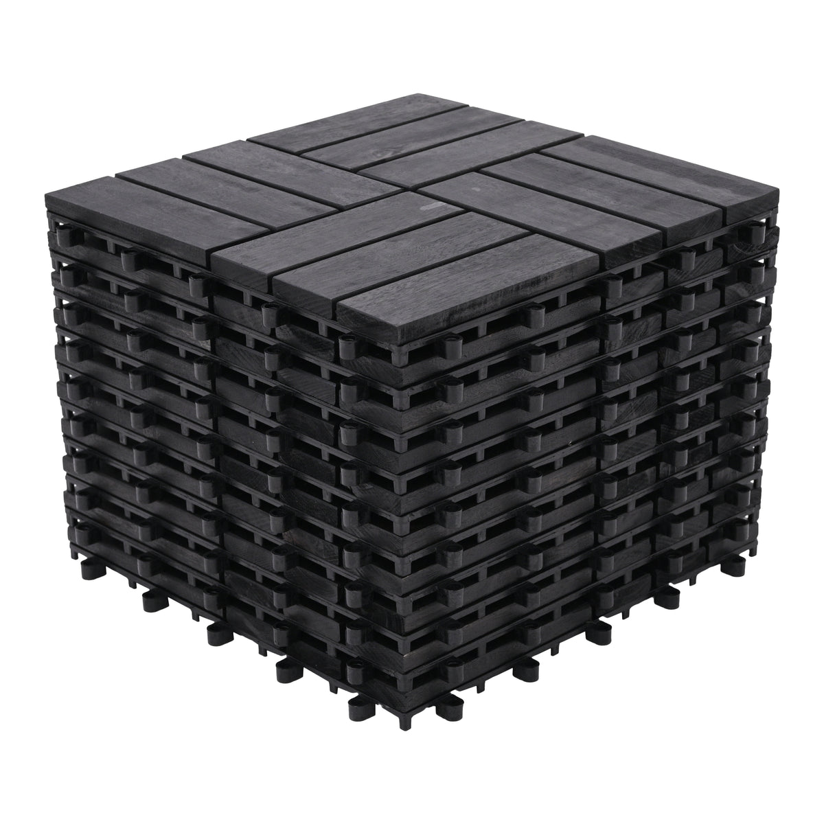 BDT-109 Black 12-slat hardwood interlocking deck tiles, set of 30