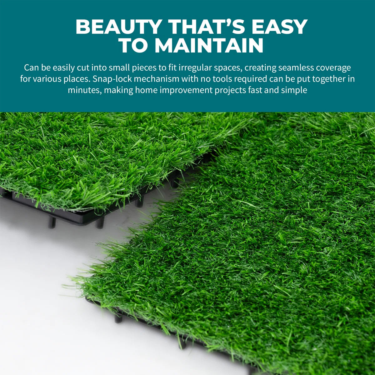 Interlocking artificial grass tiles designed for easy maintenance