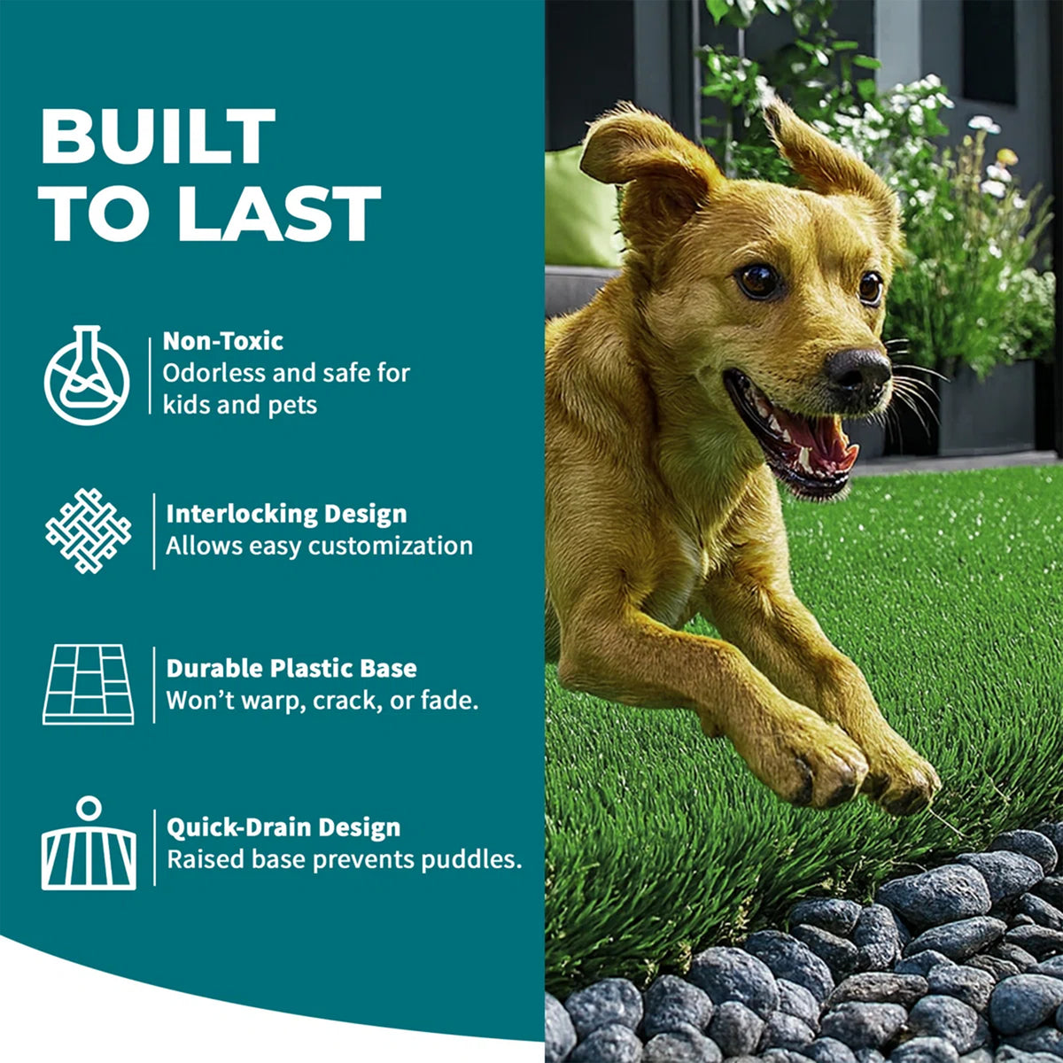 Artificial grass tile durability and outdoor-use features