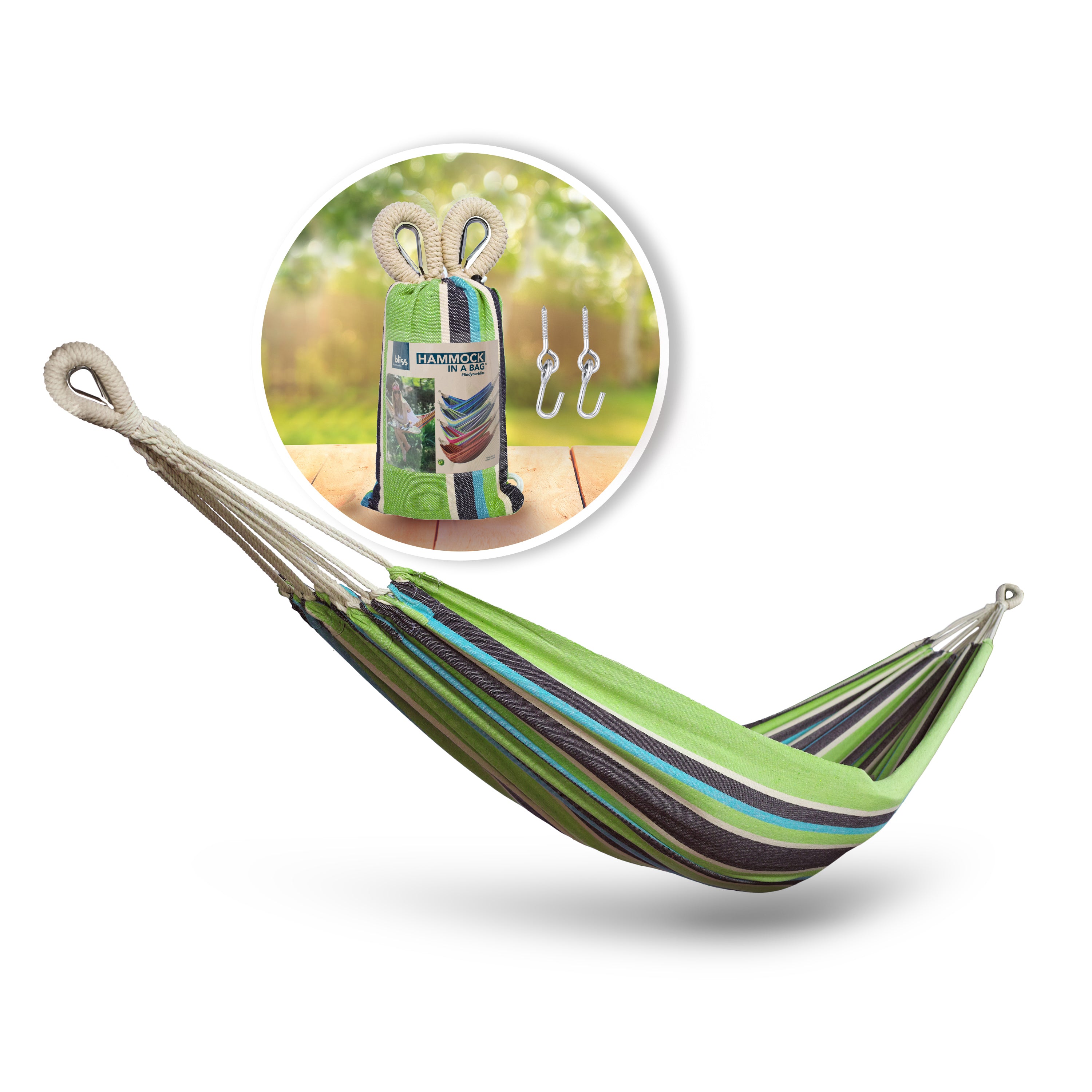 Bliss Hammocks BH-400-CC Hammock in a Bag W/ Rope loops & Hanging Hardware | 40-in. Wide | 220 Lb. Capacity (Country Club)
