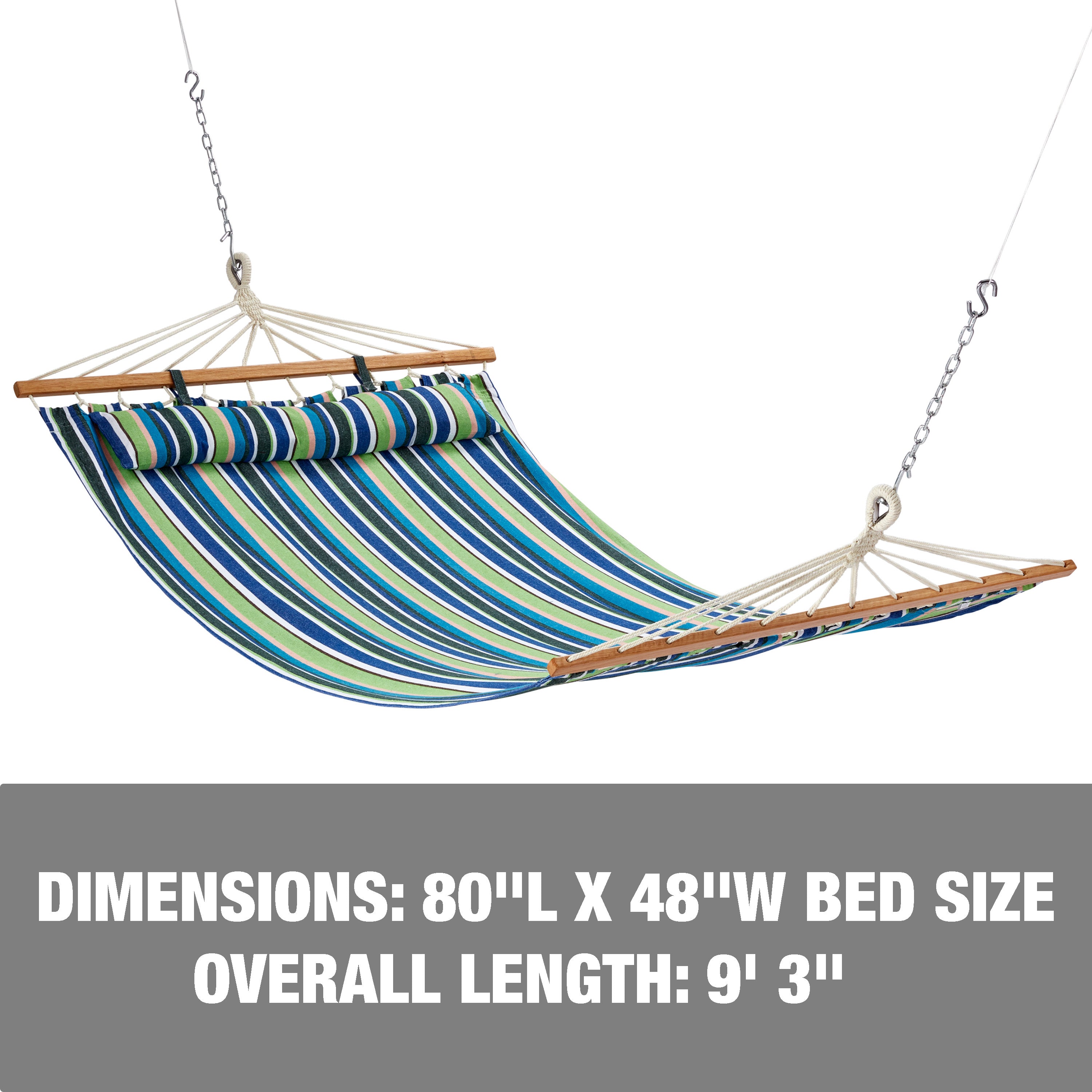 Dimensions: 80-inch length, 48-inch width, and an overall length of 9 feet and 3 inches.