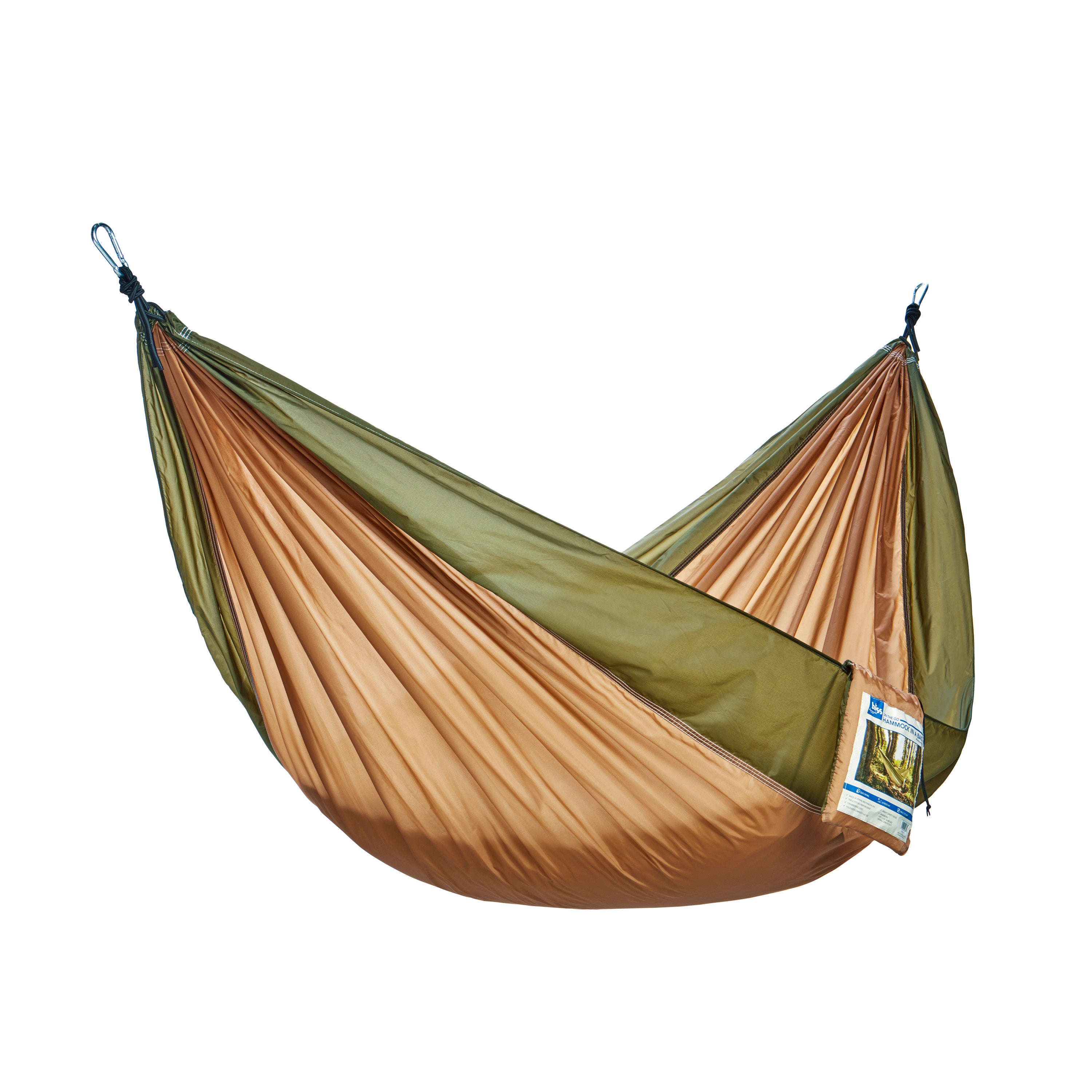 Bliss Hammocks BH-406ST-DS Hammock in a Bag W/ Carabiners & Tree Straps | 54-in. Wide | Weather Resistant | 350 Lb. Capacity (Desert Storm)