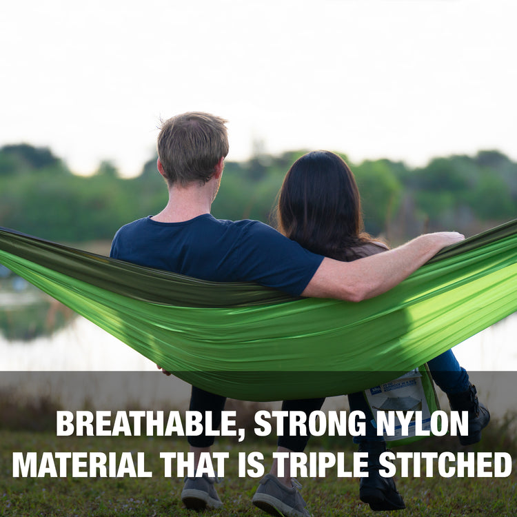 Breathable, strong nylon material that is triple stitched.