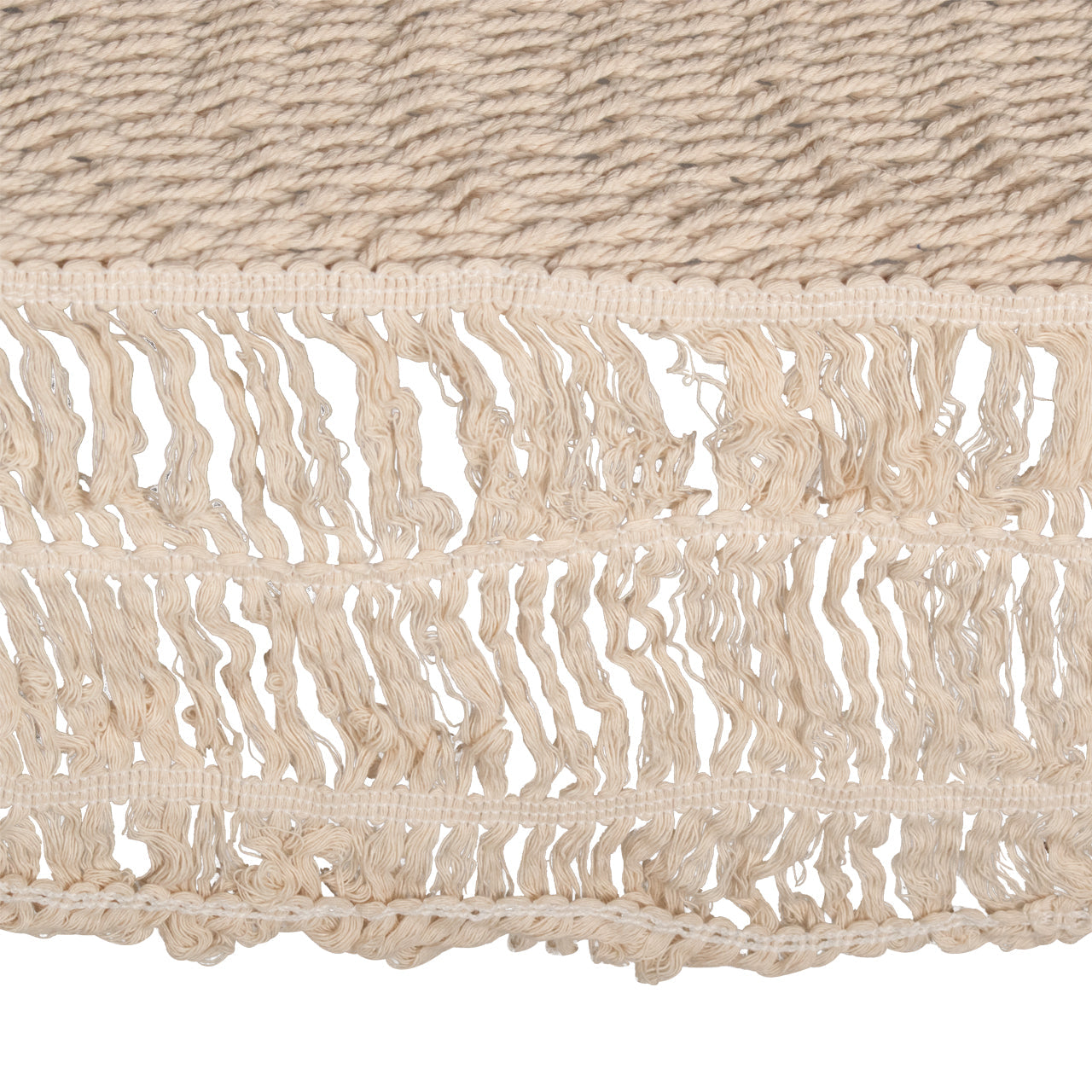 Close-up of the fringe on the dies of the Bliss Hammocks 48-inch Wide Island Cotton Rope Hammock.