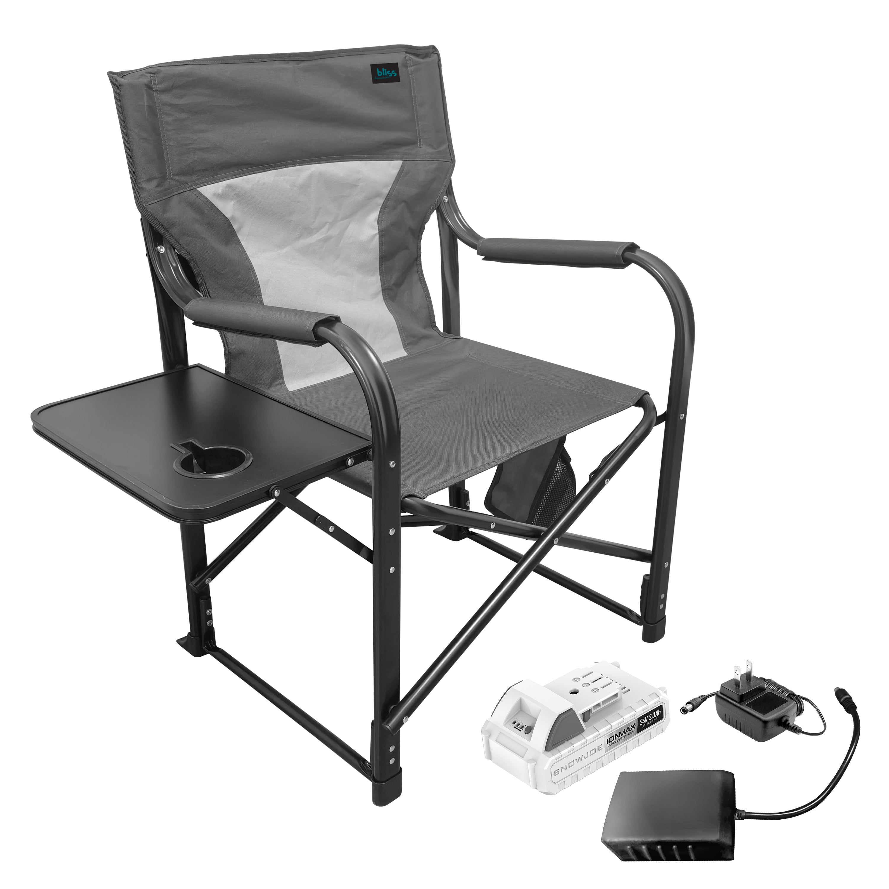 Bliss Hammocks BHC-24VH-GRY 24-Volt Heated Directors Seat | 21-in Wide | 3 Temp Settings | 2.0-Ah Battery + Charger