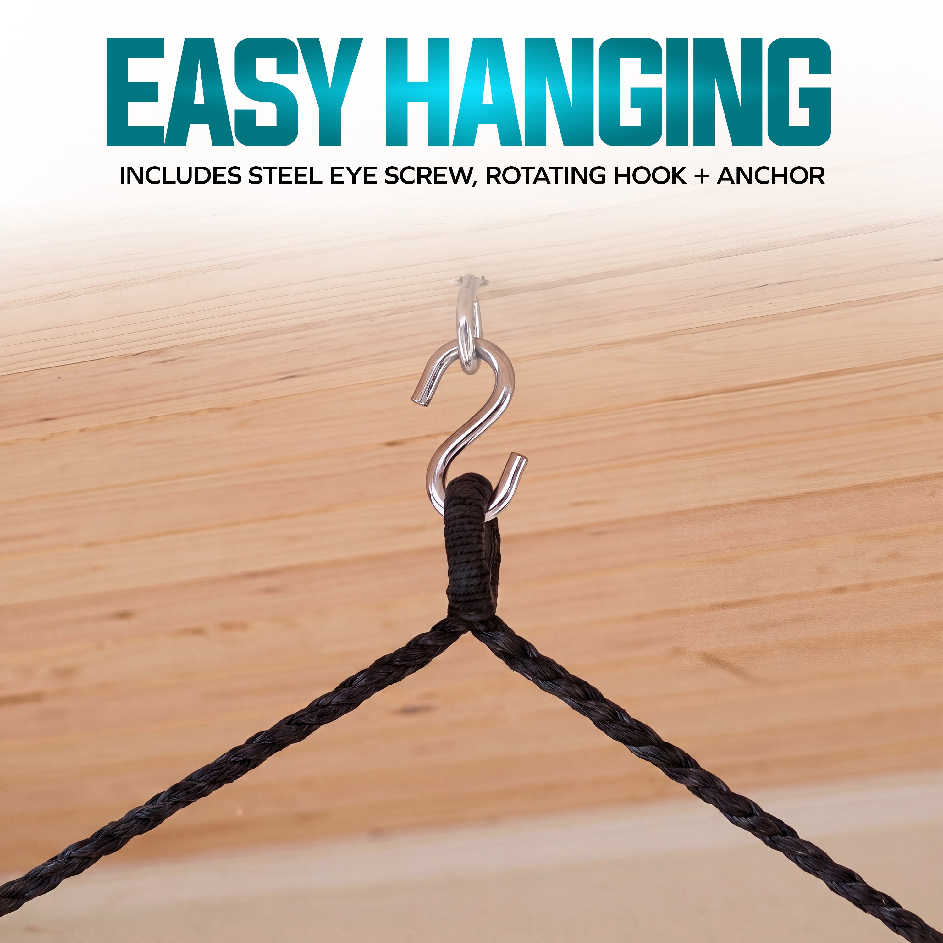 Bliss Hammocks BHC-412BLK Island Rope Hammock Chair w/ Spreader Bar & Hanging Hardware | 40-in. Wide | 265 Lb. Capacity (Black)