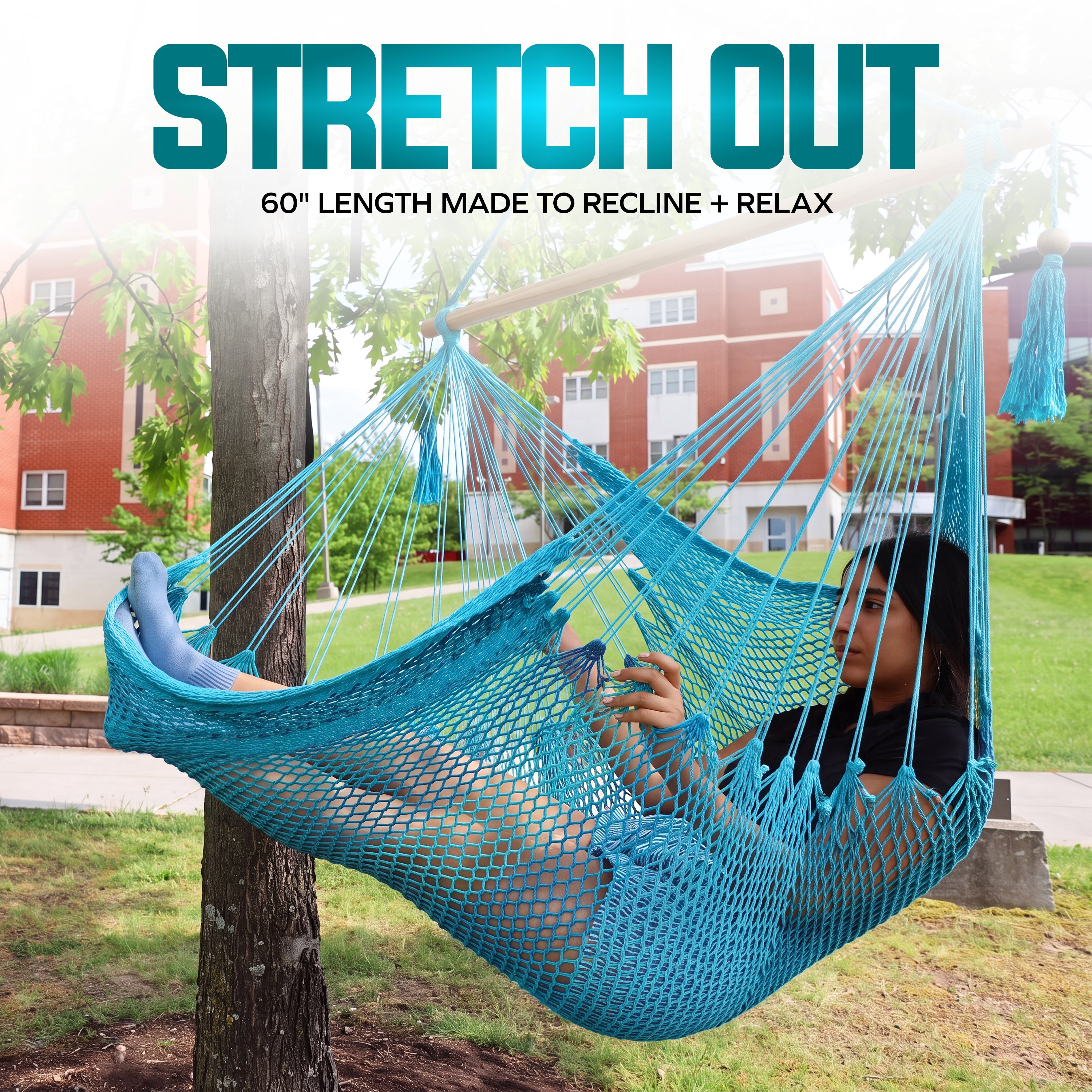 Bliss Hammocks BHC-412LB Island Rope Hammock Chair W/ Spreader Bar & H