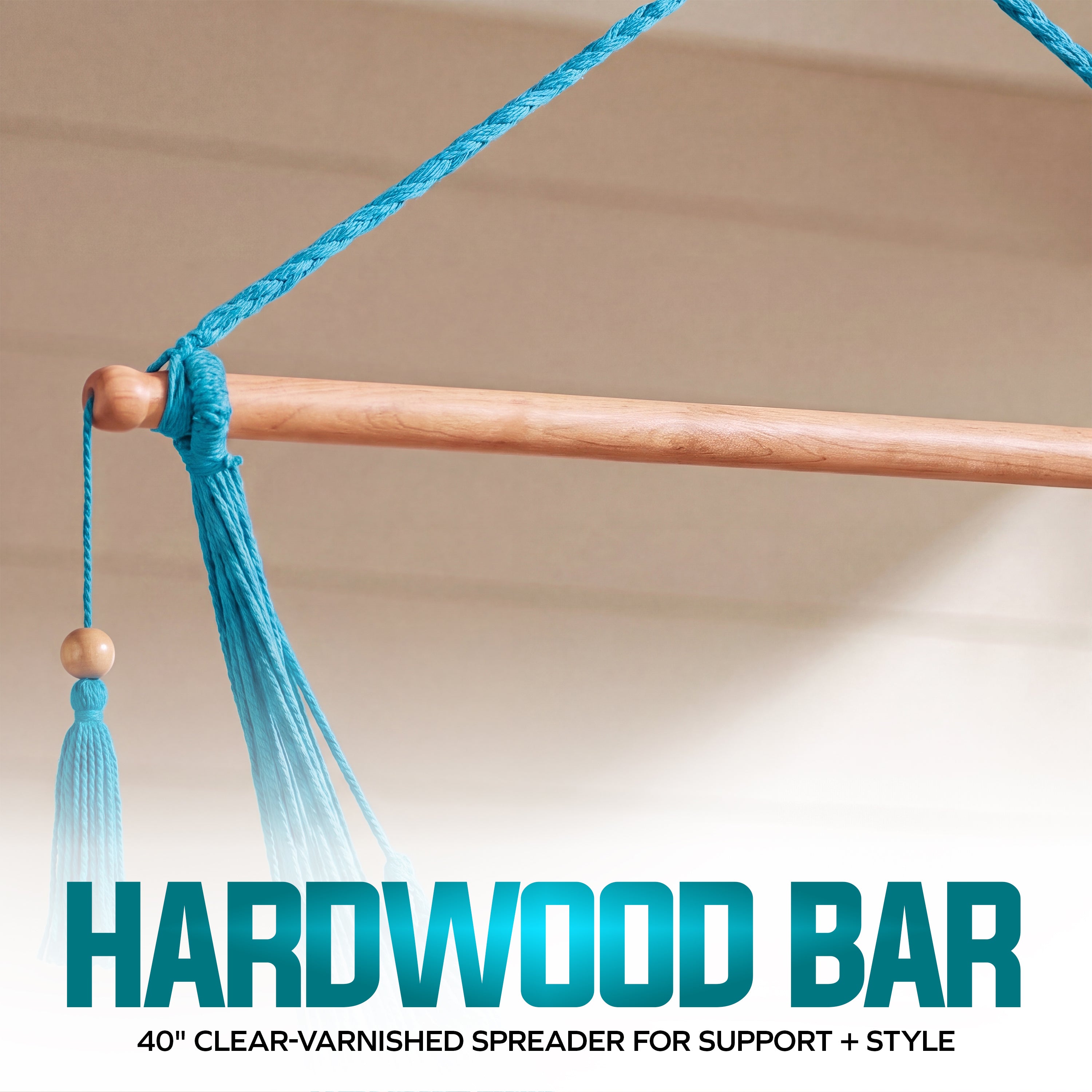 Bliss Hammocks BHC-412LB Island Rope Hammock Chair W/ Spreader Bar & Hanging Hardware | 40-in. Wide | 265 Lb. Capacity (Light Blue)