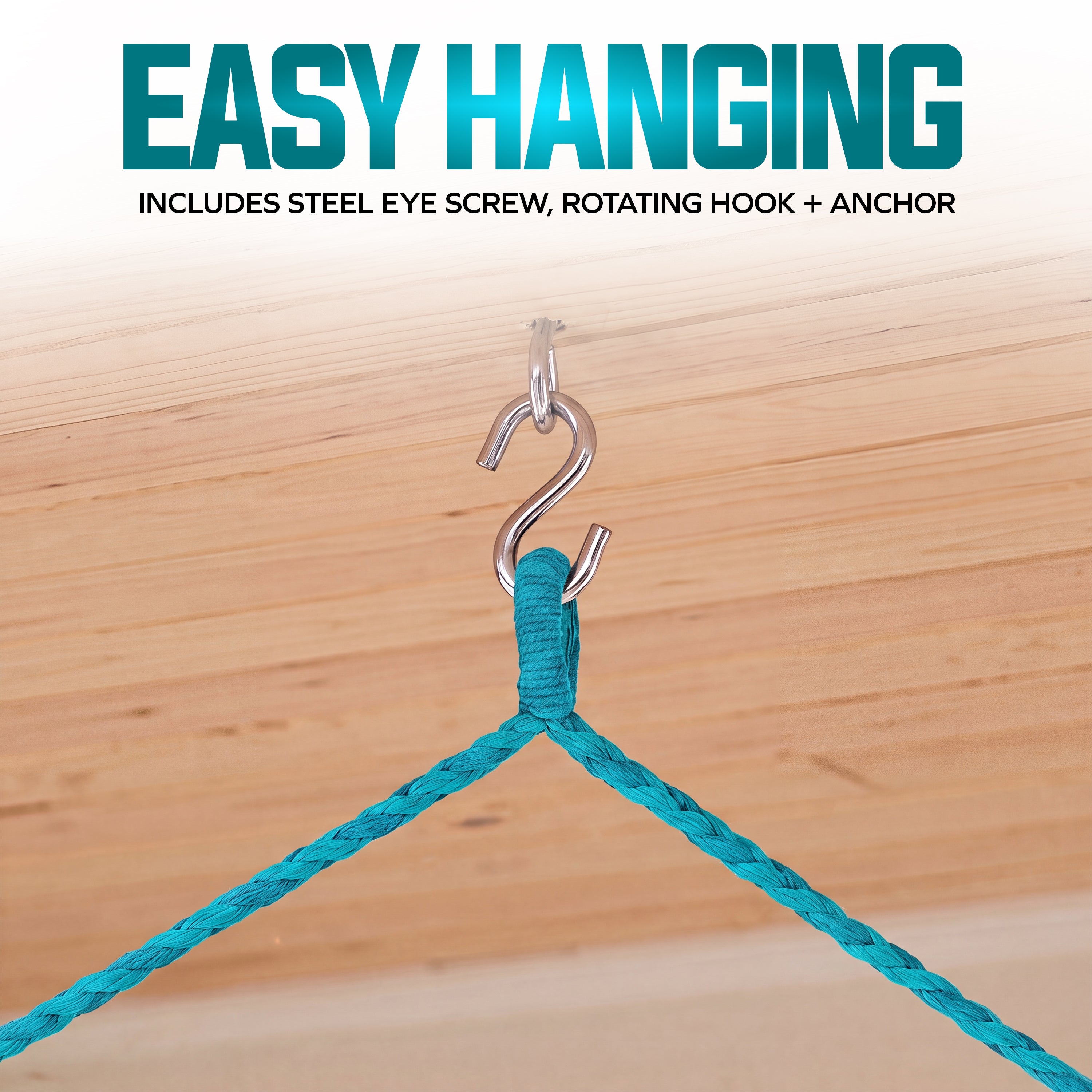 Bliss Hammocks BHC-412LB Island Rope Hammock Chair W/ Spreader Bar & Hanging Hardware | 40-in. Wide | 265 Lb. Capacity (Light Blue)