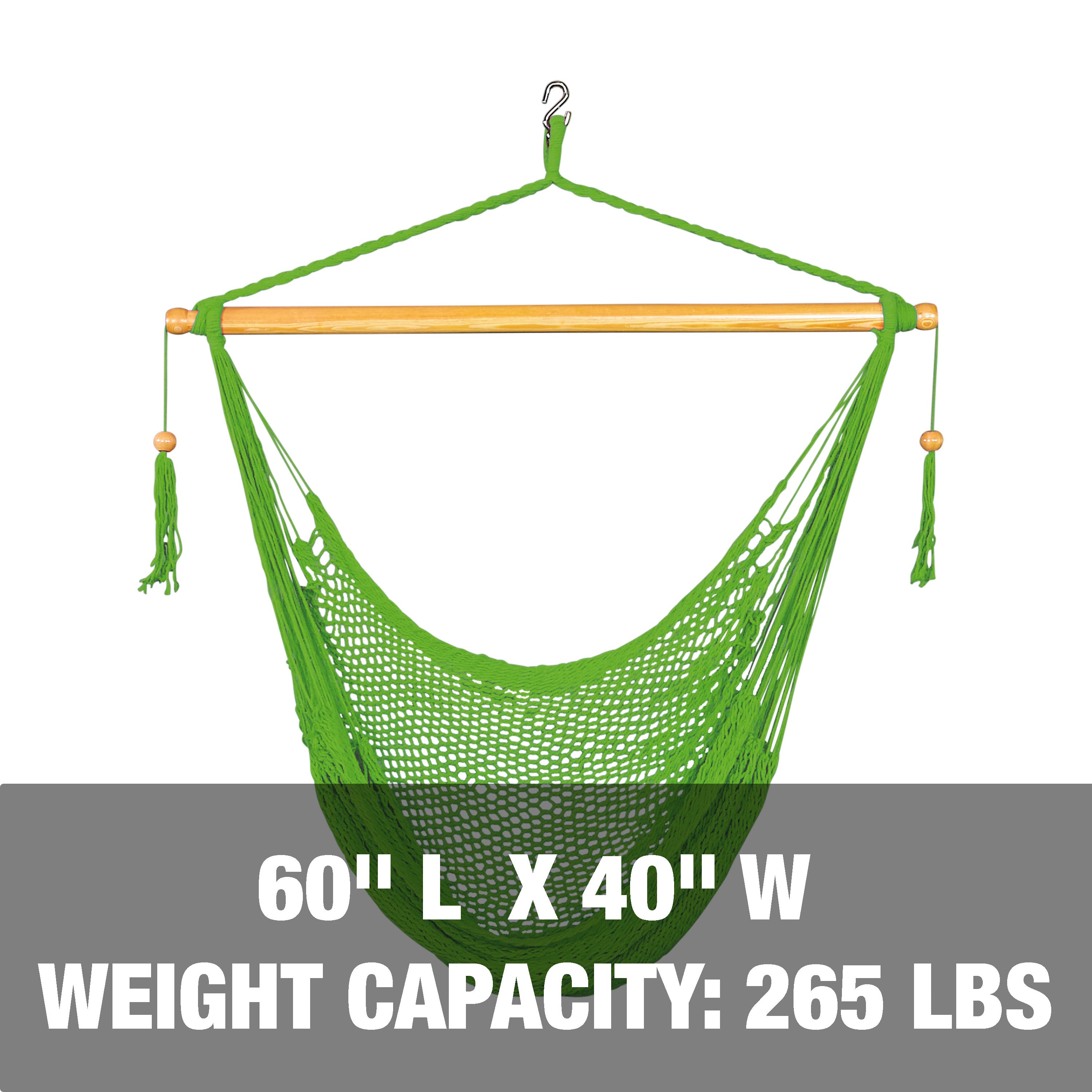 60 inch length and 40 inch width, with a weight capacity of 265 pounds.