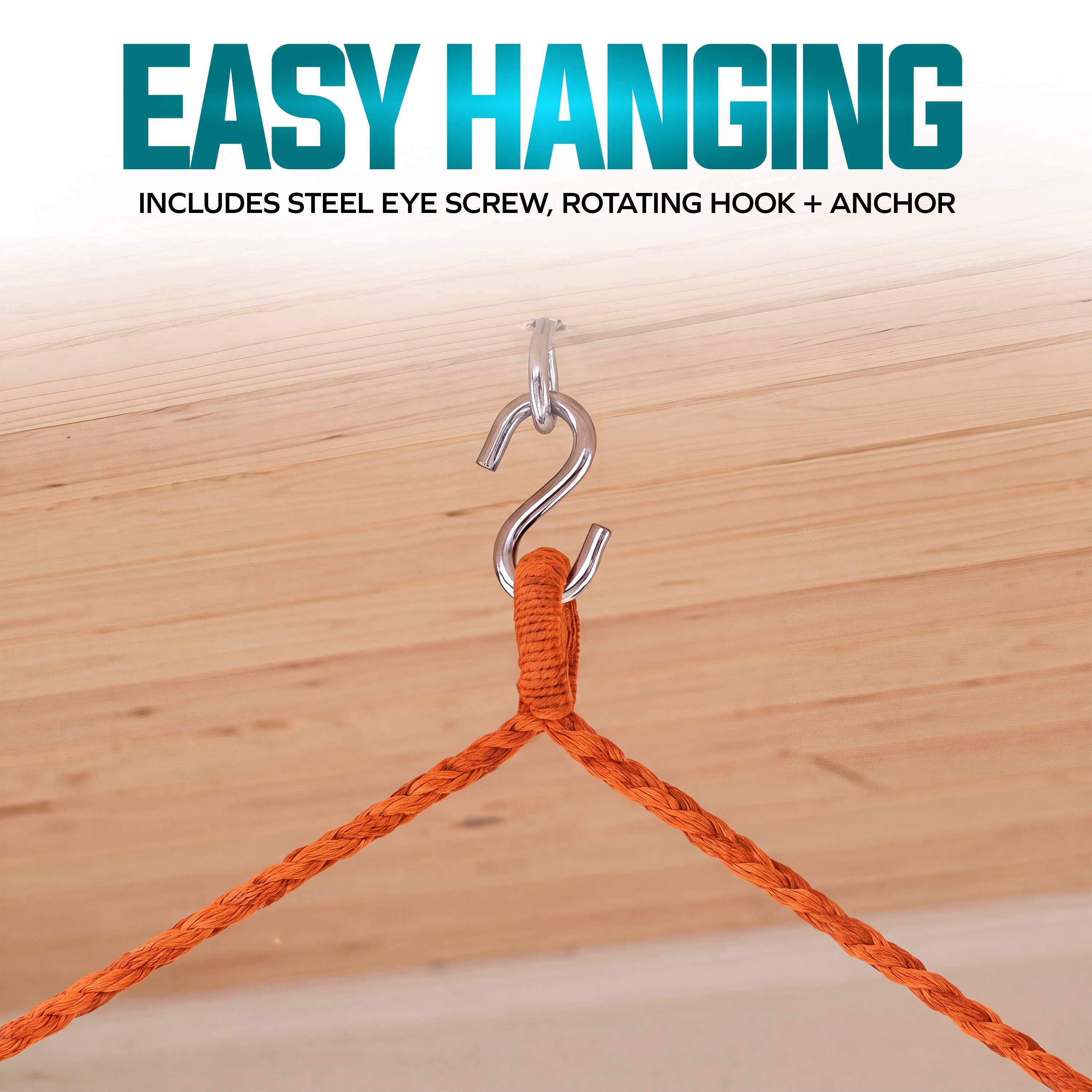Bliss Hammocks BHC-412OR Island Rope Hammock Chair w/ Spreader Bar & Hanging Hardware | 40-in. Wide | 265 Lb. Capacity (Orange)
