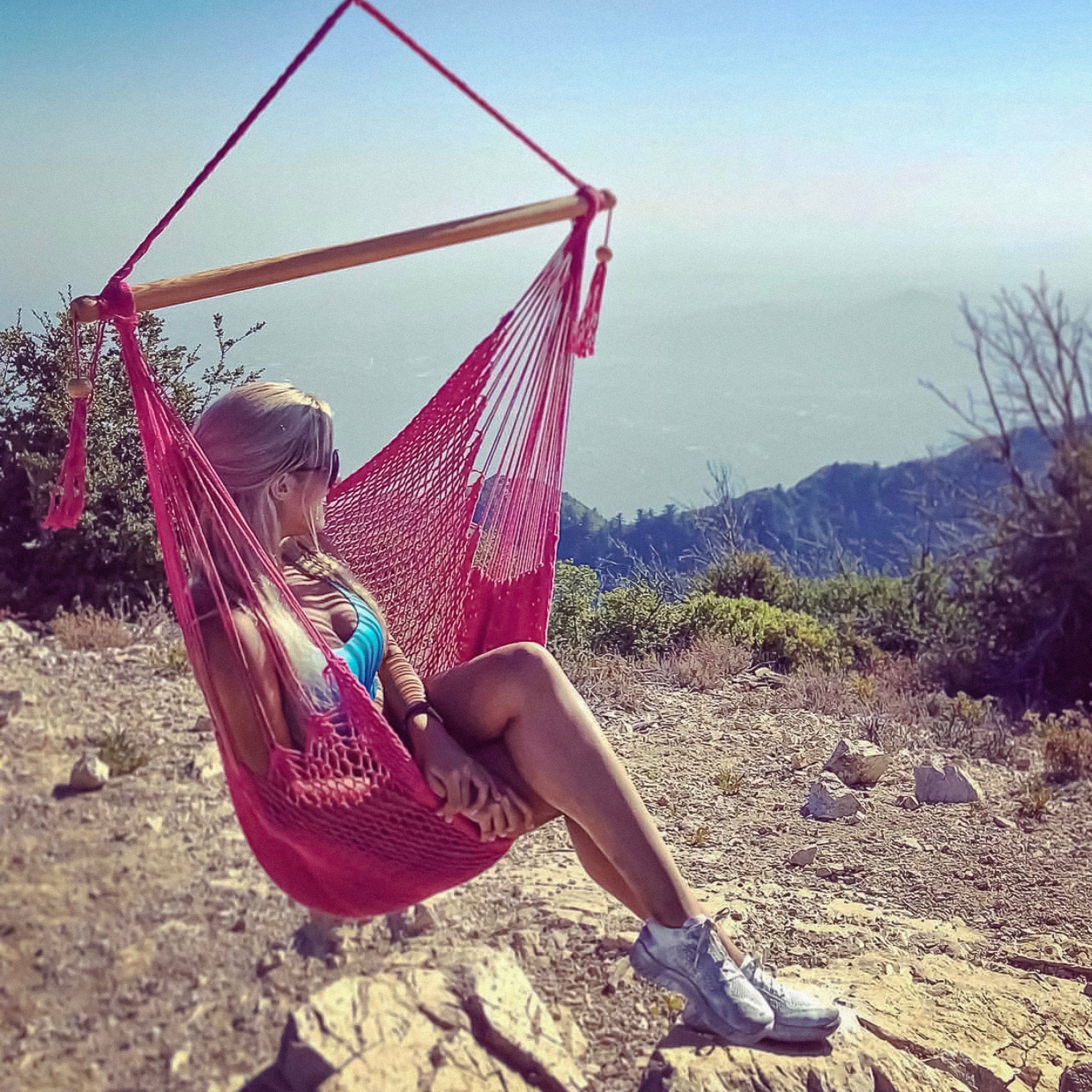 Bliss Hammocks BHC-412PK Island Rope Hammock Chair w/ Spreader Bar & Hanging Hardware | 40-in. Wide | 265 Lb. Capacity (Pink)
