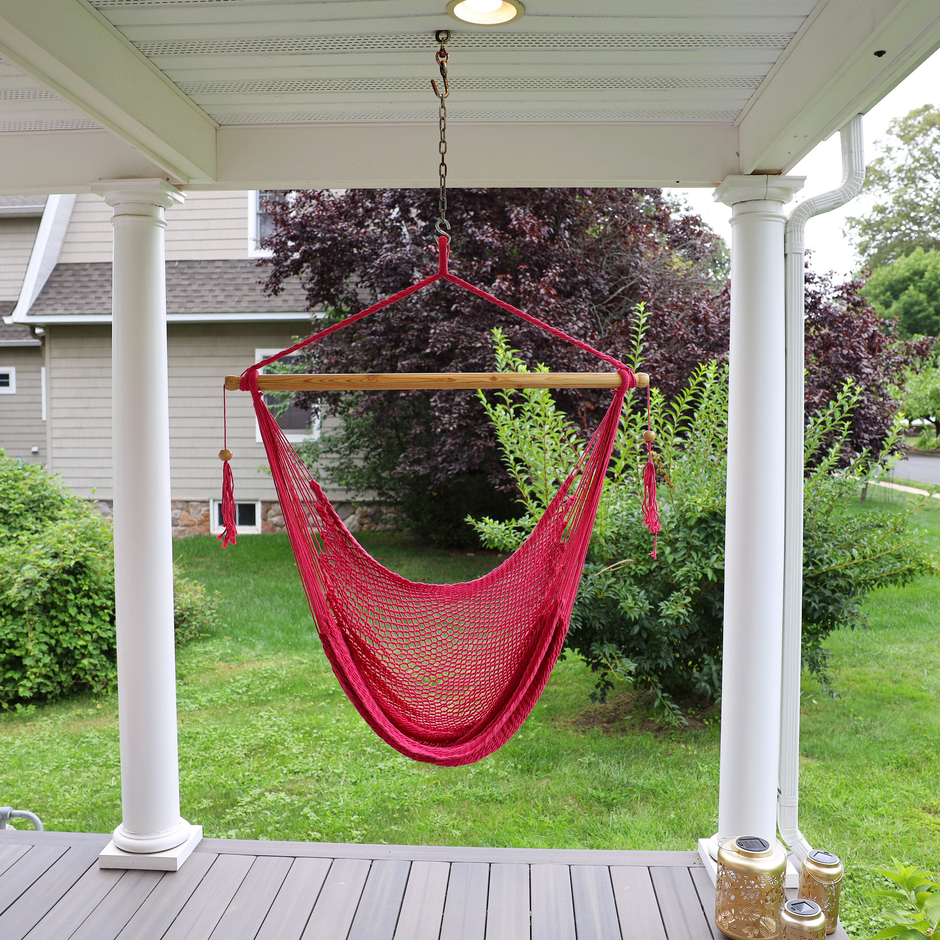 Bliss Hammocks BHC-412PK Island Rope Hammock Chair w/ Spreader Bar & Hanging Hardware | 40-in. Wide | 265 Lb. Capacity (Pink)