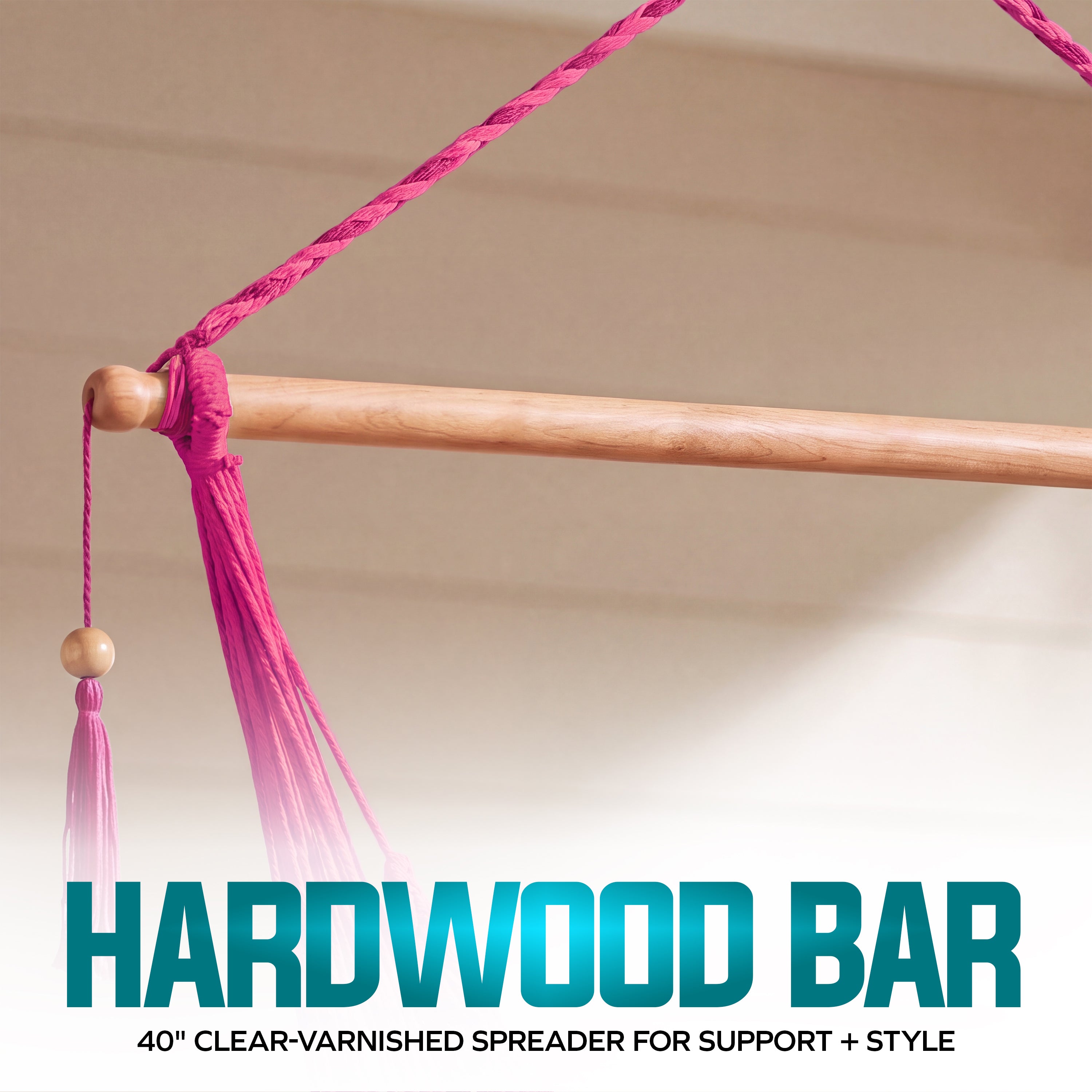 Bliss Hammocks BHC-412PK Island Rope Hammock Chair w/ Spreader Bar & Hanging Hardware | 40-in. Wide | 265 Lb. Capacity (Pink)