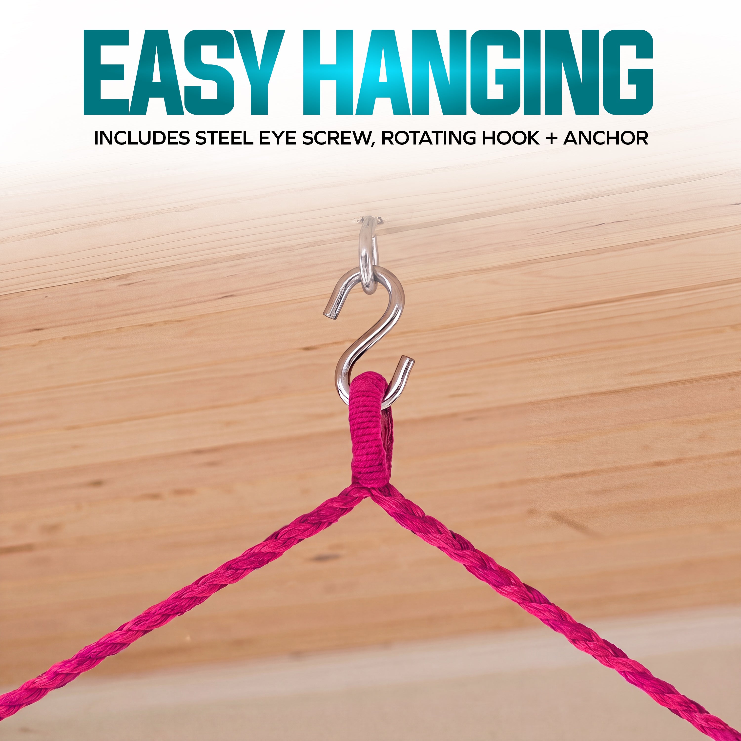 Bliss Hammocks BHC-412PK Island Rope Hammock Chair w/ Spreader Bar & Hanging Hardware | 40-in. Wide | 265 Lb. Capacity (Pink)