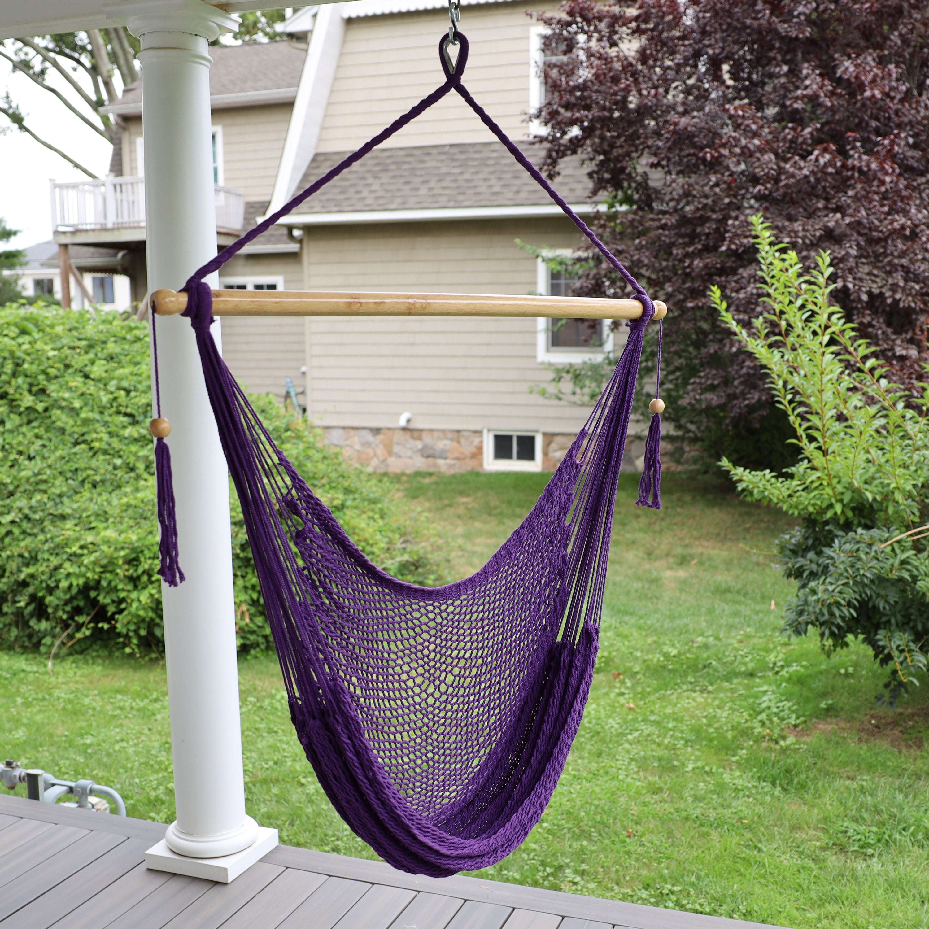 Bliss Hammocks BHC-412PR Island Rope Hammock Chair w/ Spreader Bar & Hanging Hardware | 40-in. Wide | 265 Lb. Capacity (Purple)