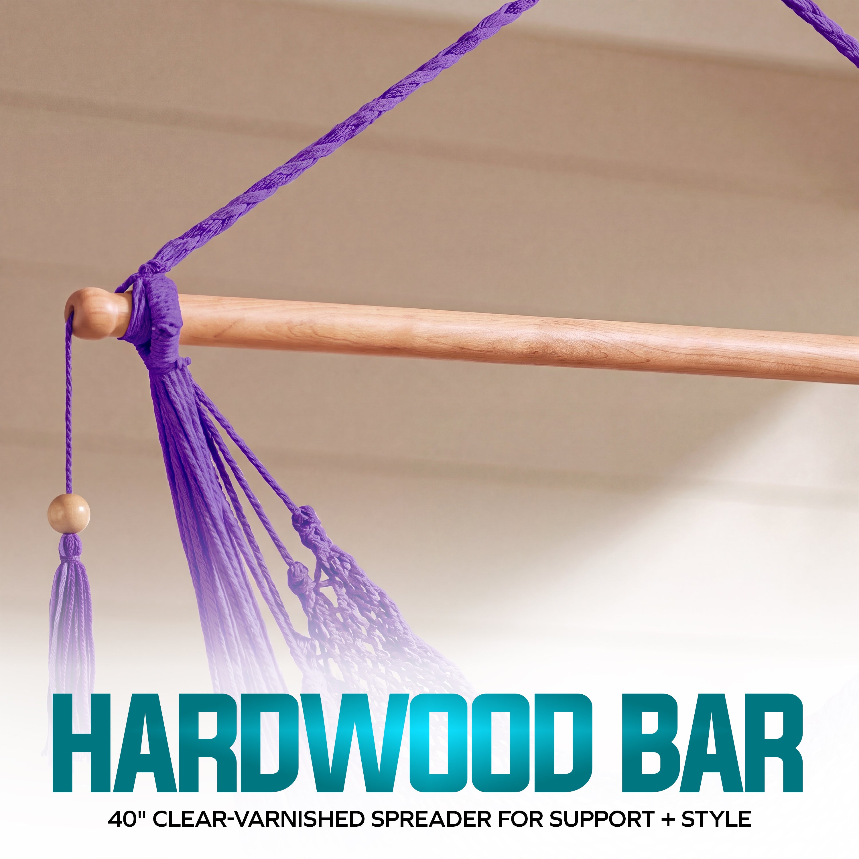 Bliss Hammocks BHC-412PR Island Rope Hammock Chair w/ Spreader Bar & Hanging Hardware | 40-in. Wide | 265 Lb. Capacity (Purple)