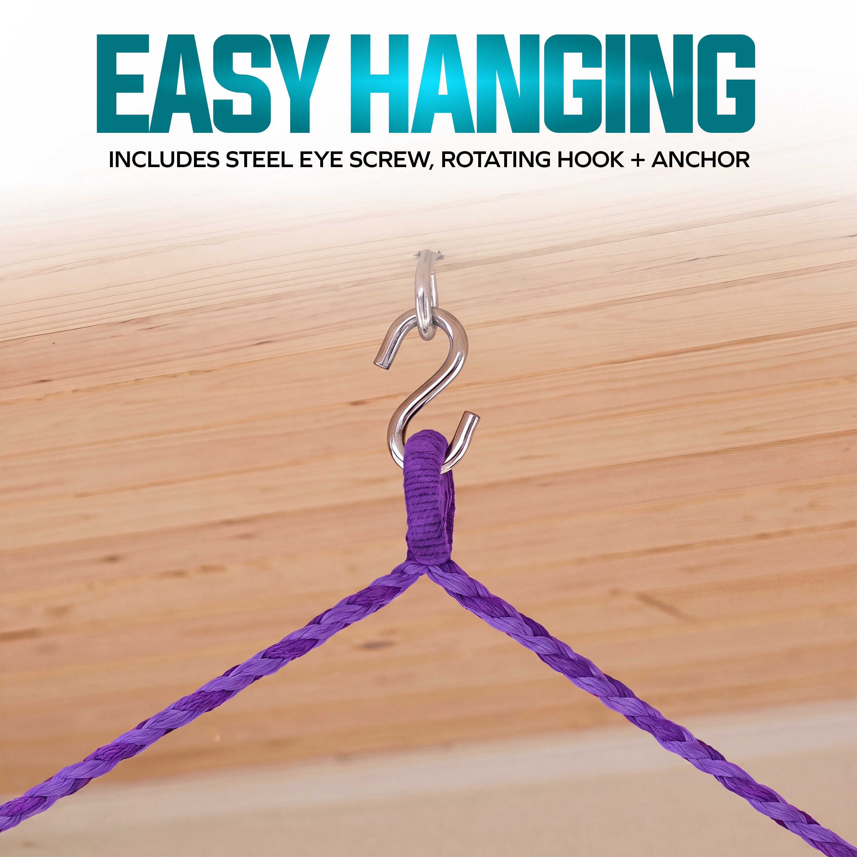 Bliss Hammocks BHC-412PR Island Rope Hammock Chair w/ Spreader Bar & Hanging Hardware | 40-in. Wide | 265 Lb. Capacity (Purple)