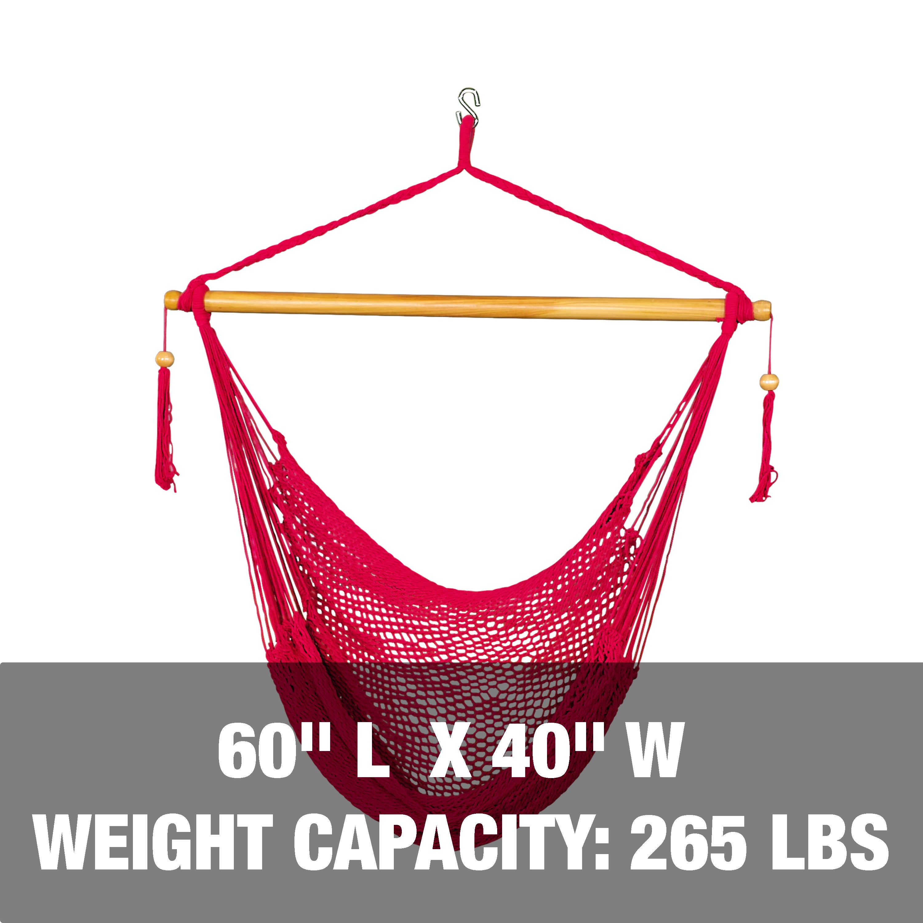 60 inch length and 40 inch width, with a weight capacity of 265 pounds.
