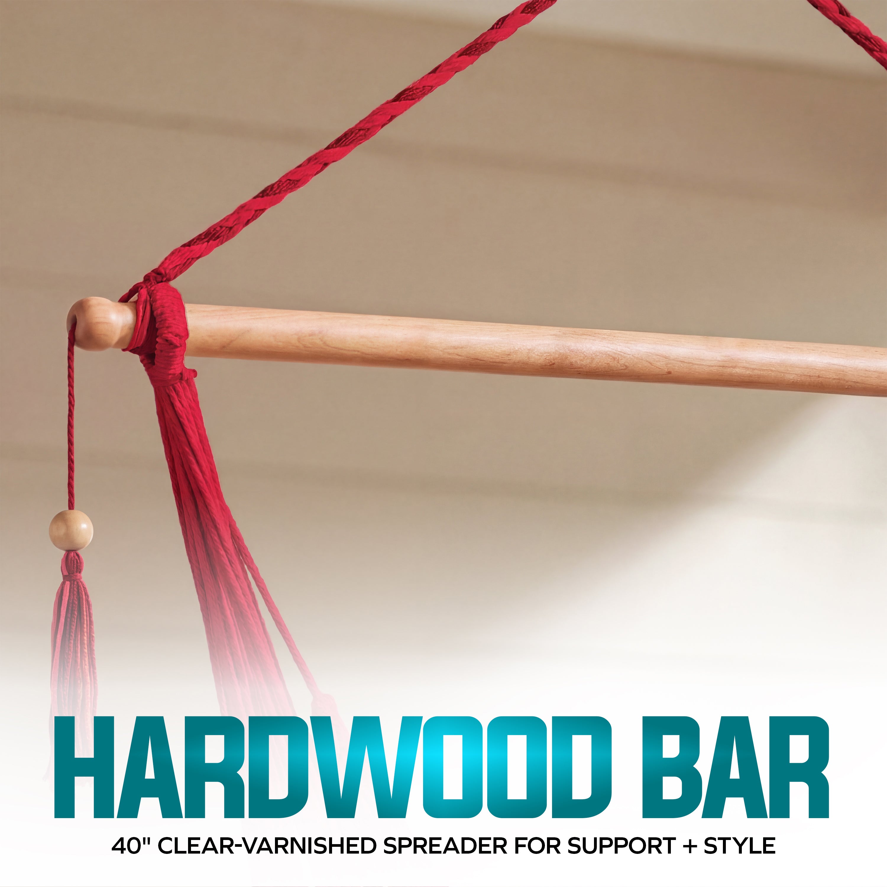 Bliss Hammocks BHC-412R Island Rope Hammock Chair w/ Spreader Bar & Hanging Hardware | 40-in. Wide | 265 Lb. Capacity (Red)