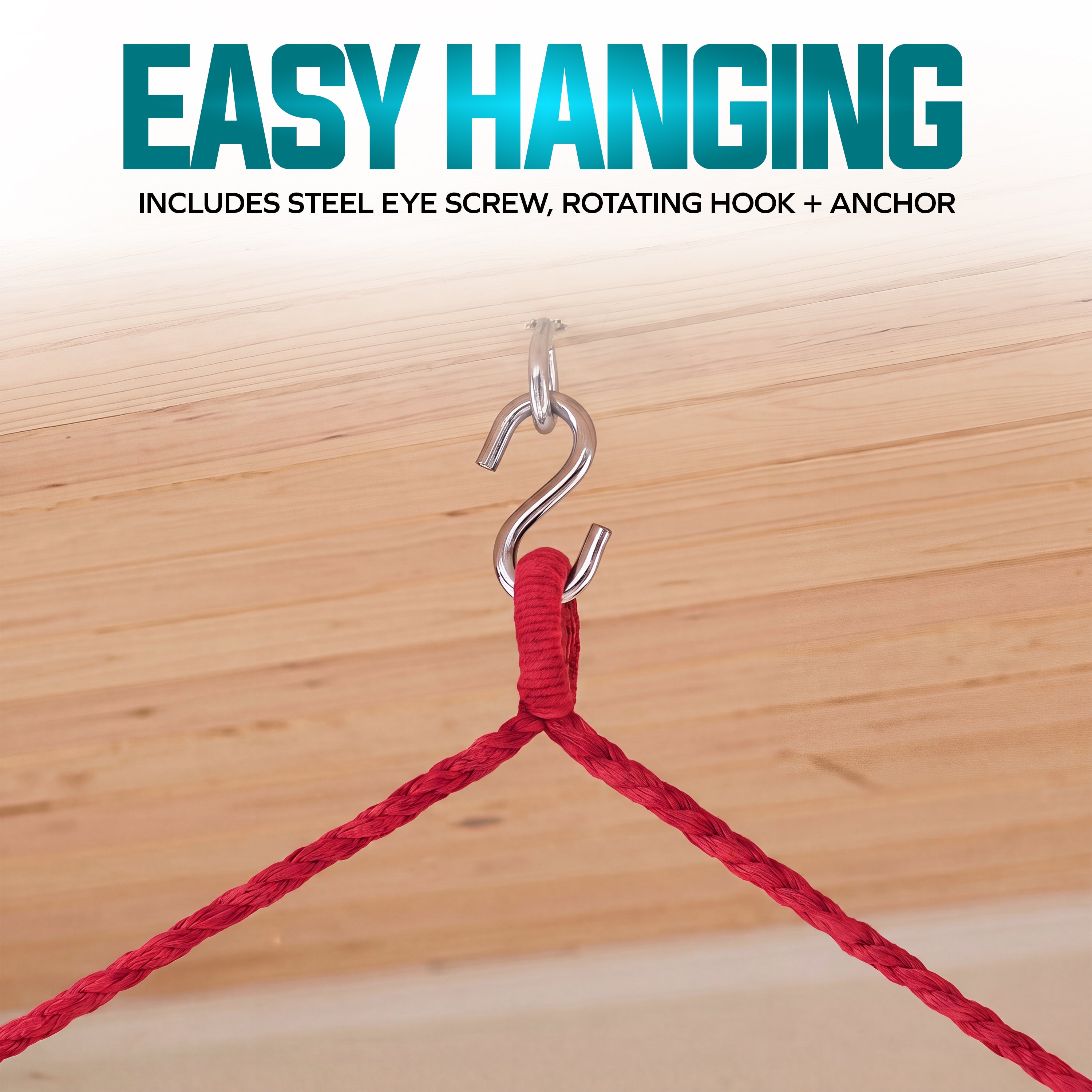 Bliss Hammocks BHC-412R Island Rope Hammock Chair w/ Spreader Bar & Hanging Hardware | 40-in. Wide | 265 Lb. Capacity (Red)