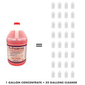 1 gallon of concentrate equals 32 gallons of cleaner.