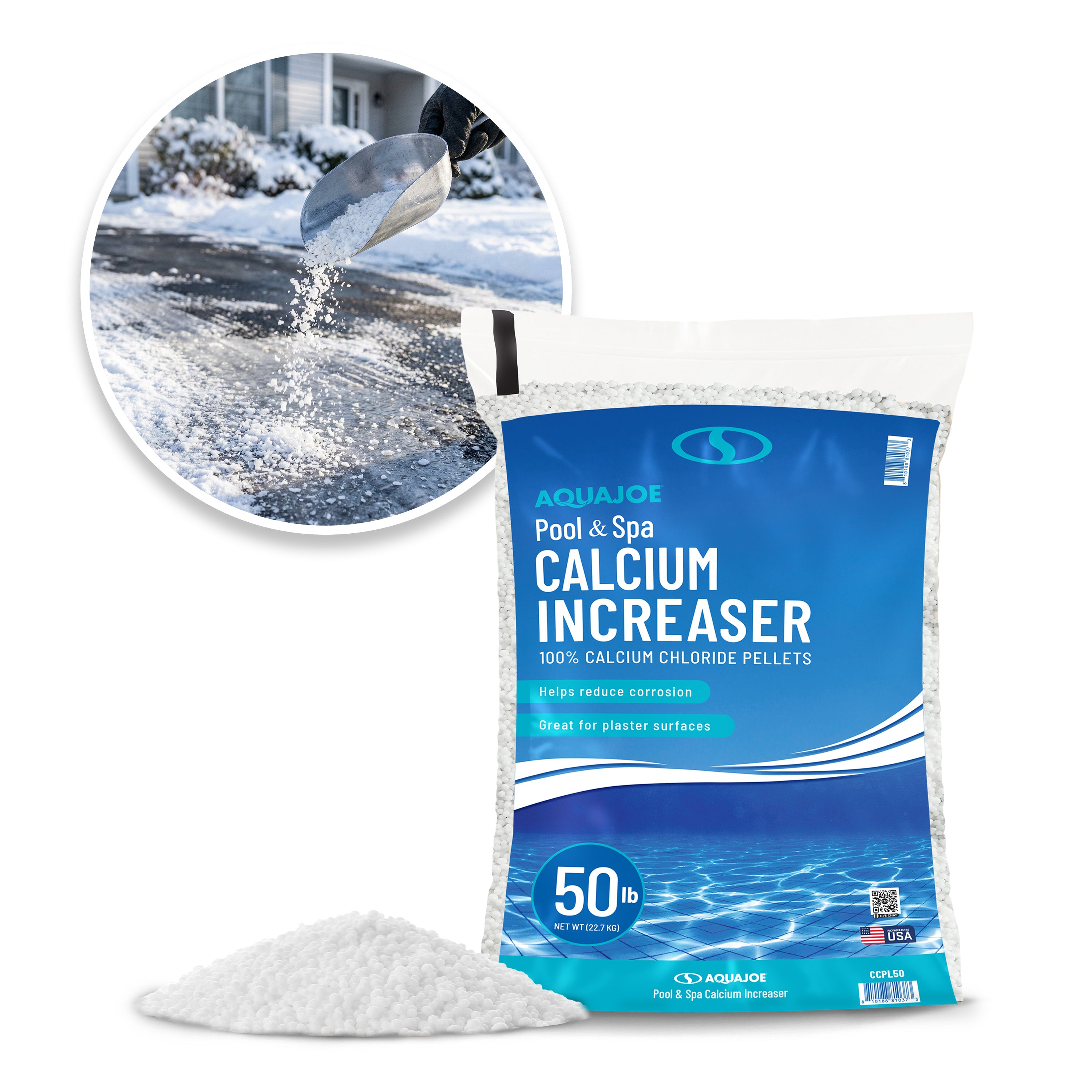 Aqua Joe Pool and Spa Calcium Hardness Increaser | Calcium Chloride Pellets | 50 Lb Bag | Above Ground and Inground Swimming Pools System Accessory for Care, Cleaning, and Maintenance (CAN BE USED FOR ICE MELT)