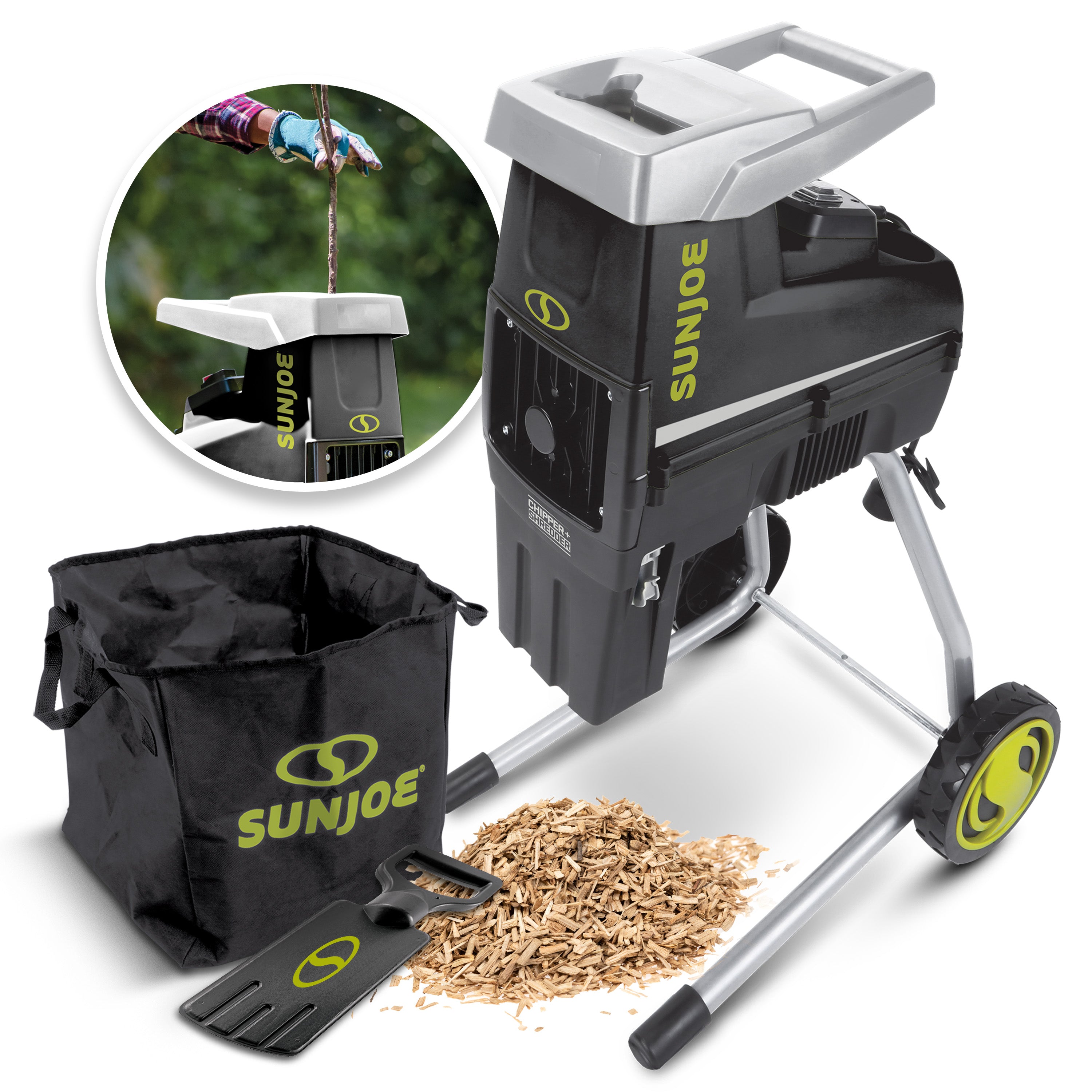 Sun Joe CJ603E Silent Electric Wood Chipper + Shredder W/ Collection Bag | 1.7-inch Cutting Diameter | 15-Amp