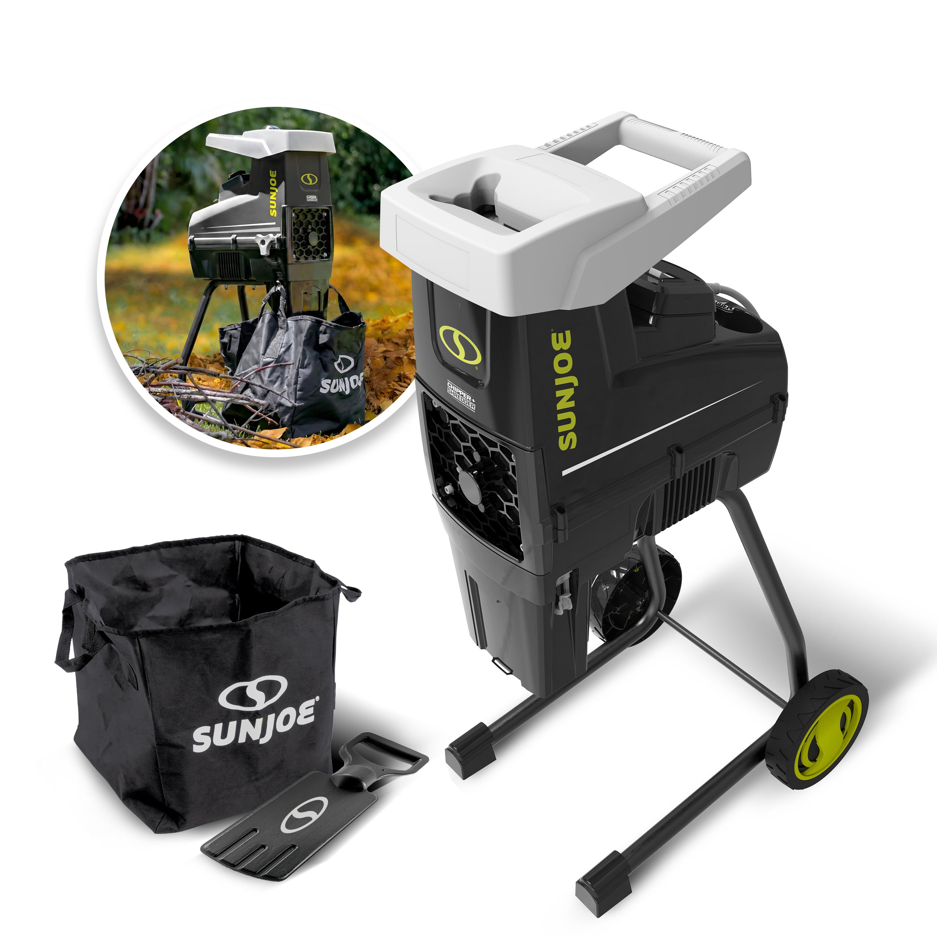 Sun Joe CJ603E Silent Electric Wood Chipper + Shredder W/ Collection Bag | 1.7-inch Cutting Diameter | 15-Amp
