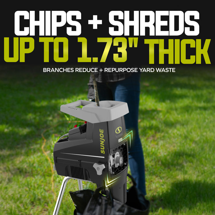 Sun Joe CJ603E chips and shreds branches up to 1.73 inches thick