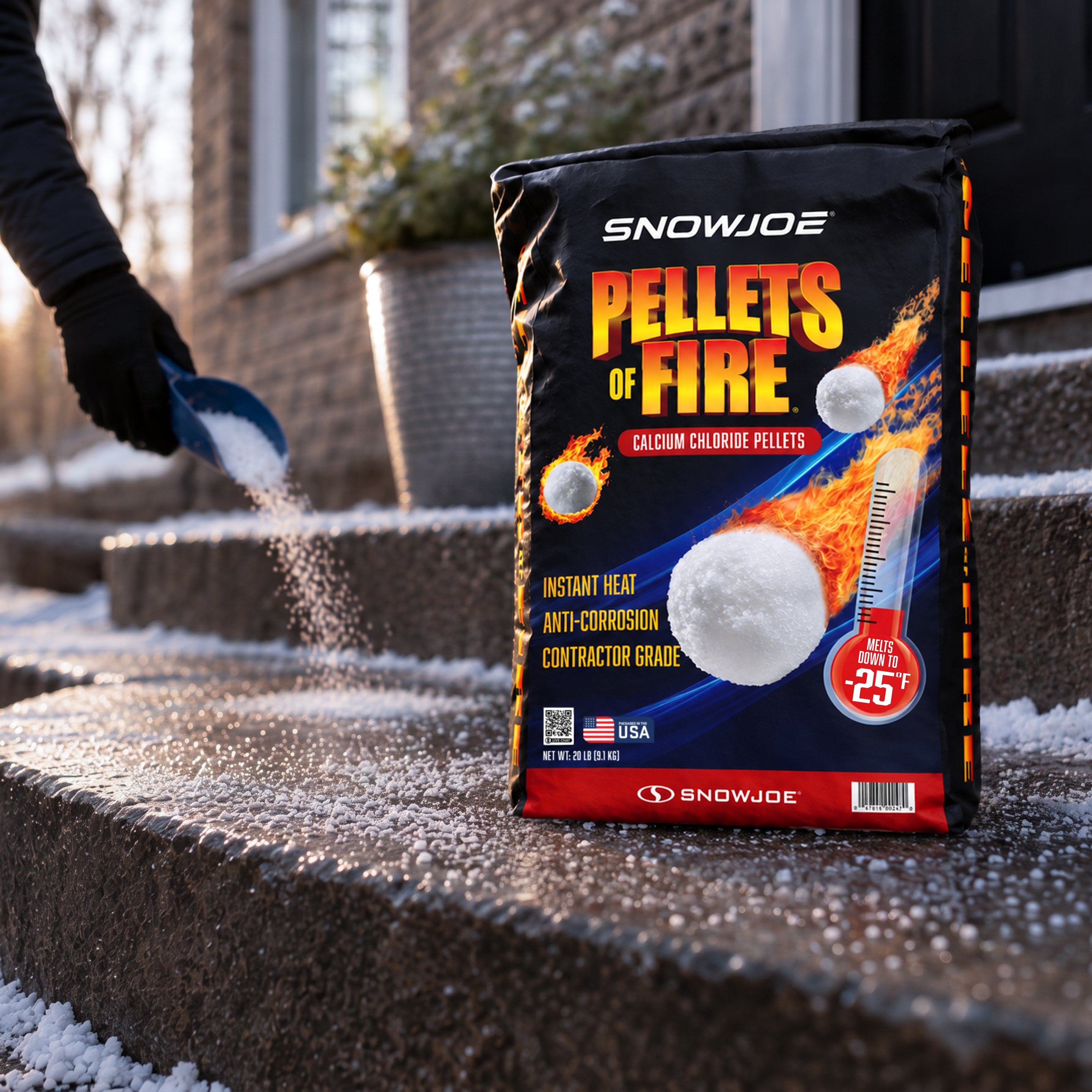 Pellets of Fire Calcium Chloride Ice and Snow Melt + Deicer | 20 Lb. Bag | Works to -25°F