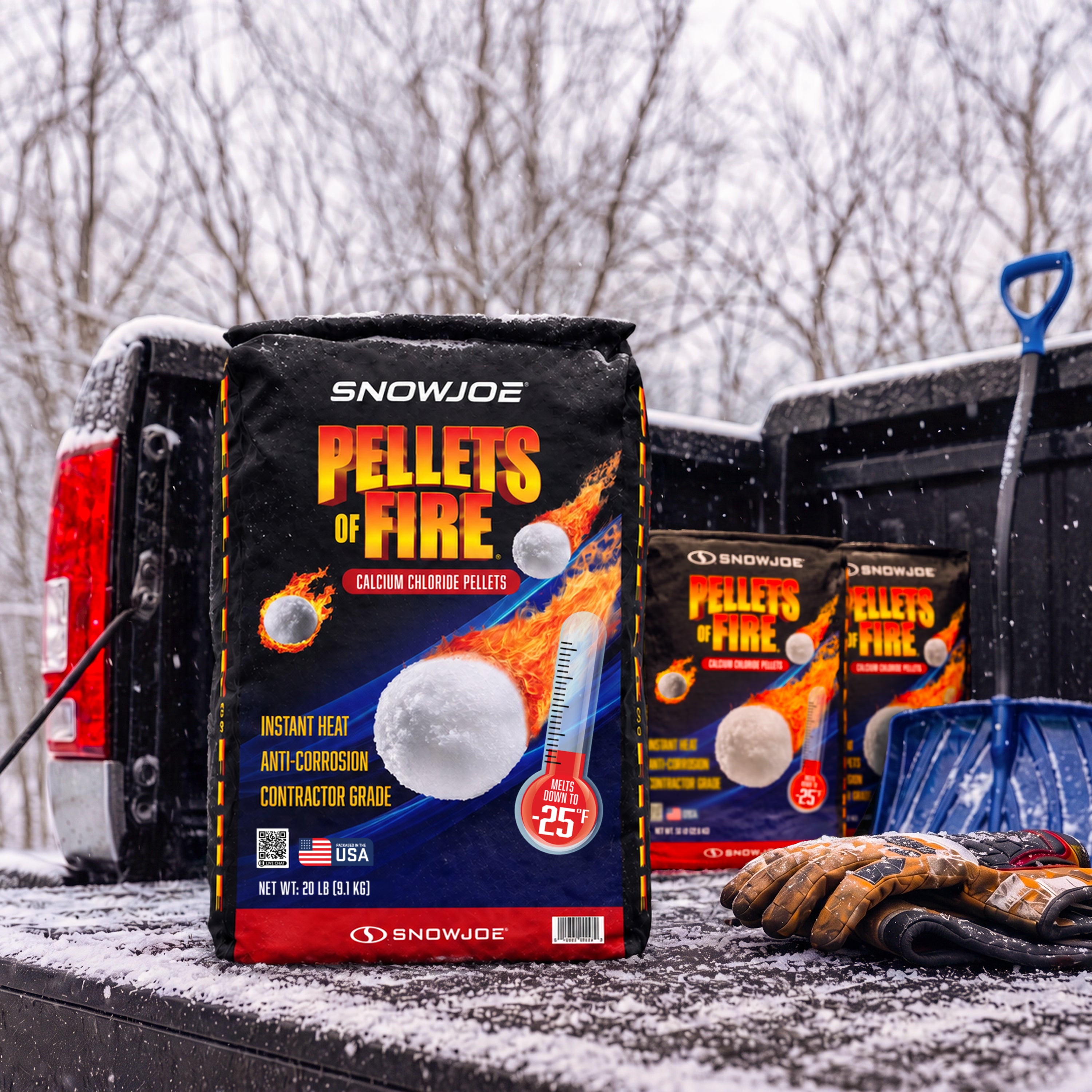 Pellets of Fire Calcium Chloride Ice and Snow Melt + Deicer | 20 Lb. Bag | Works to -25°F