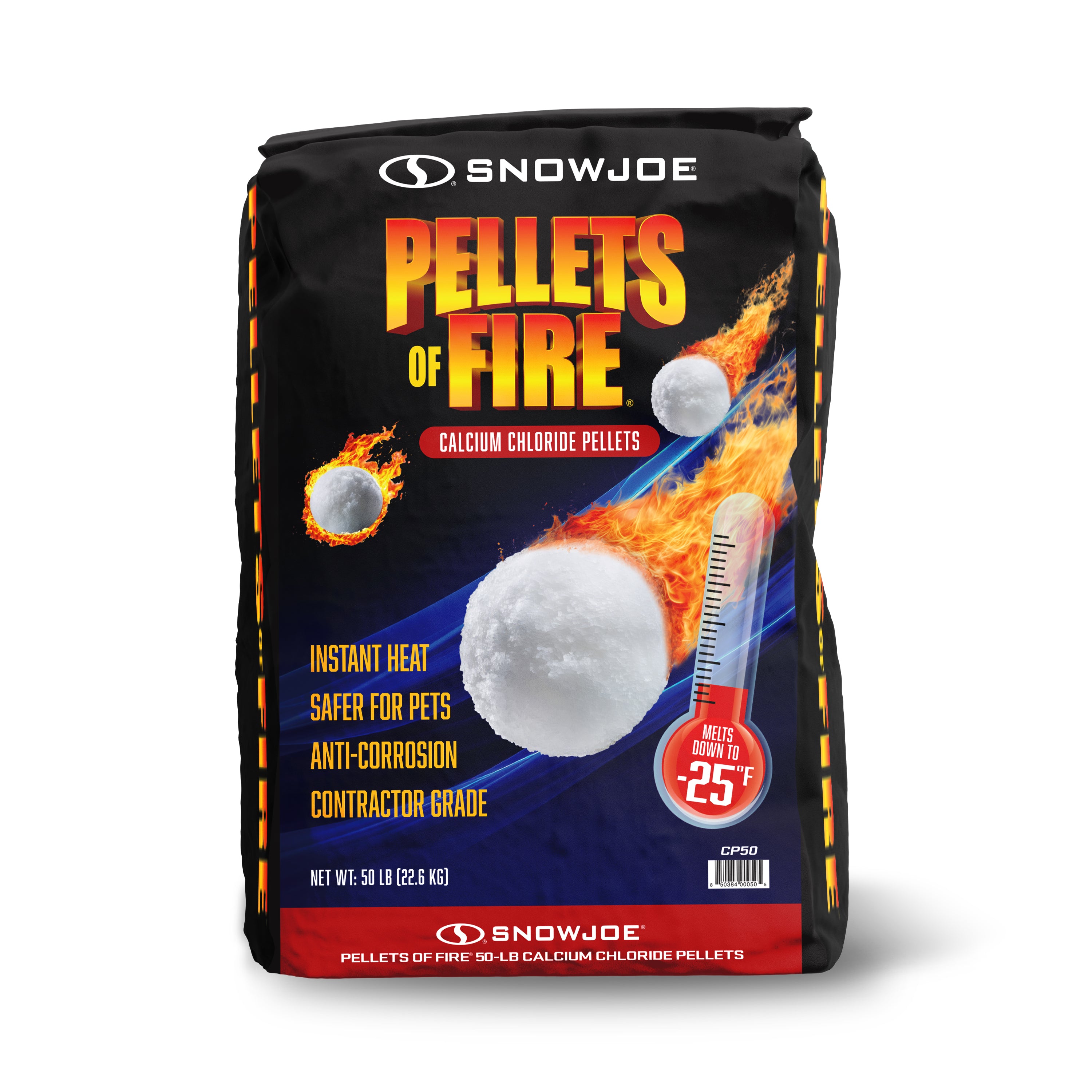 Pellets of Fire Calcium Chloride Ice and Snow Melt + Deicer | 50 Lb. Bag | Works to -25°F