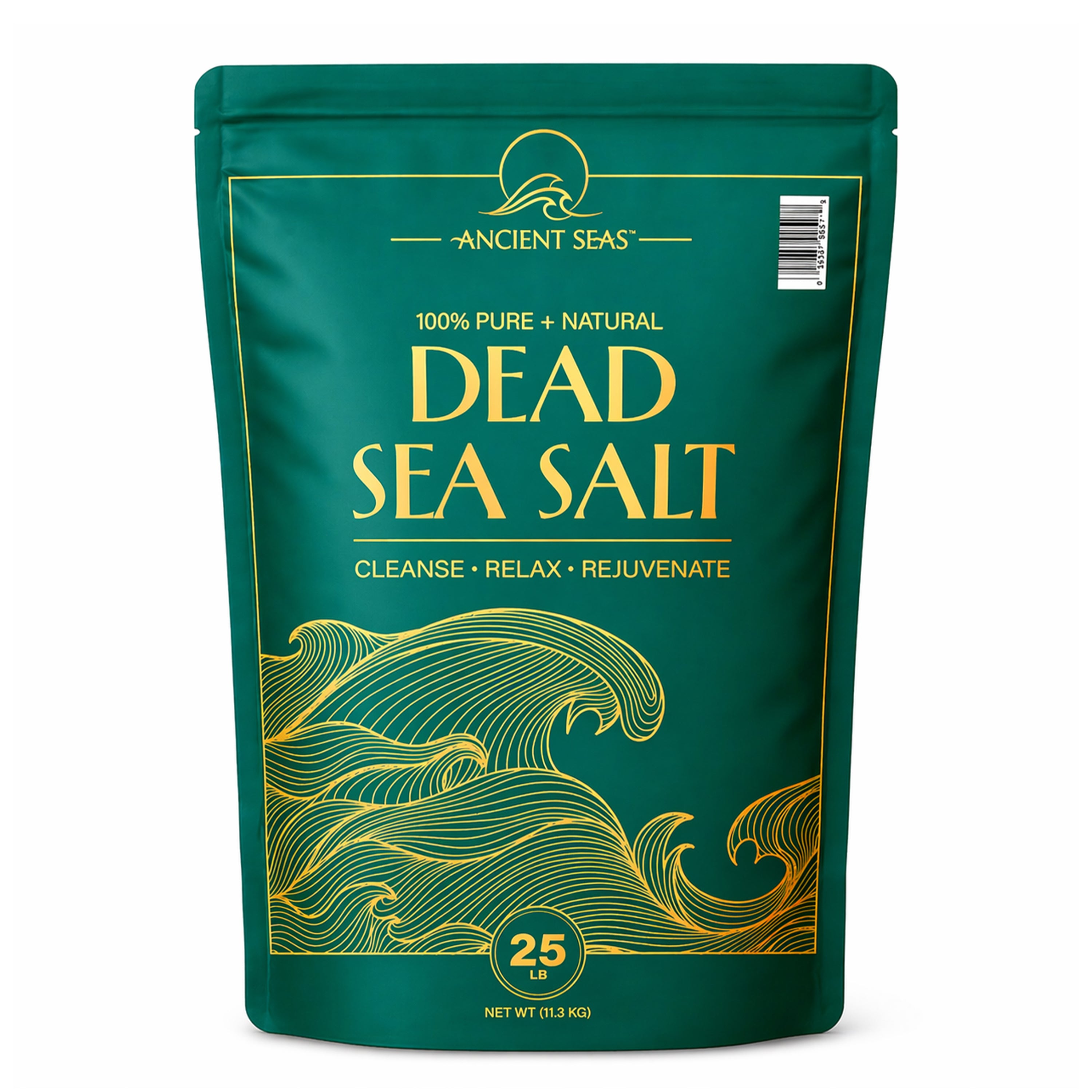Ancient Seas 100% Pure + Natural Dead Sea Salt | Fast Dissolving | No Additives | Consistent Texture for General Use | 25-Lb. Bag