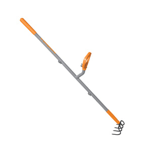 Right-side view of the ErgieSystems 54-inch Steel Shaft Garden Soil Cultivator with 4 tines.