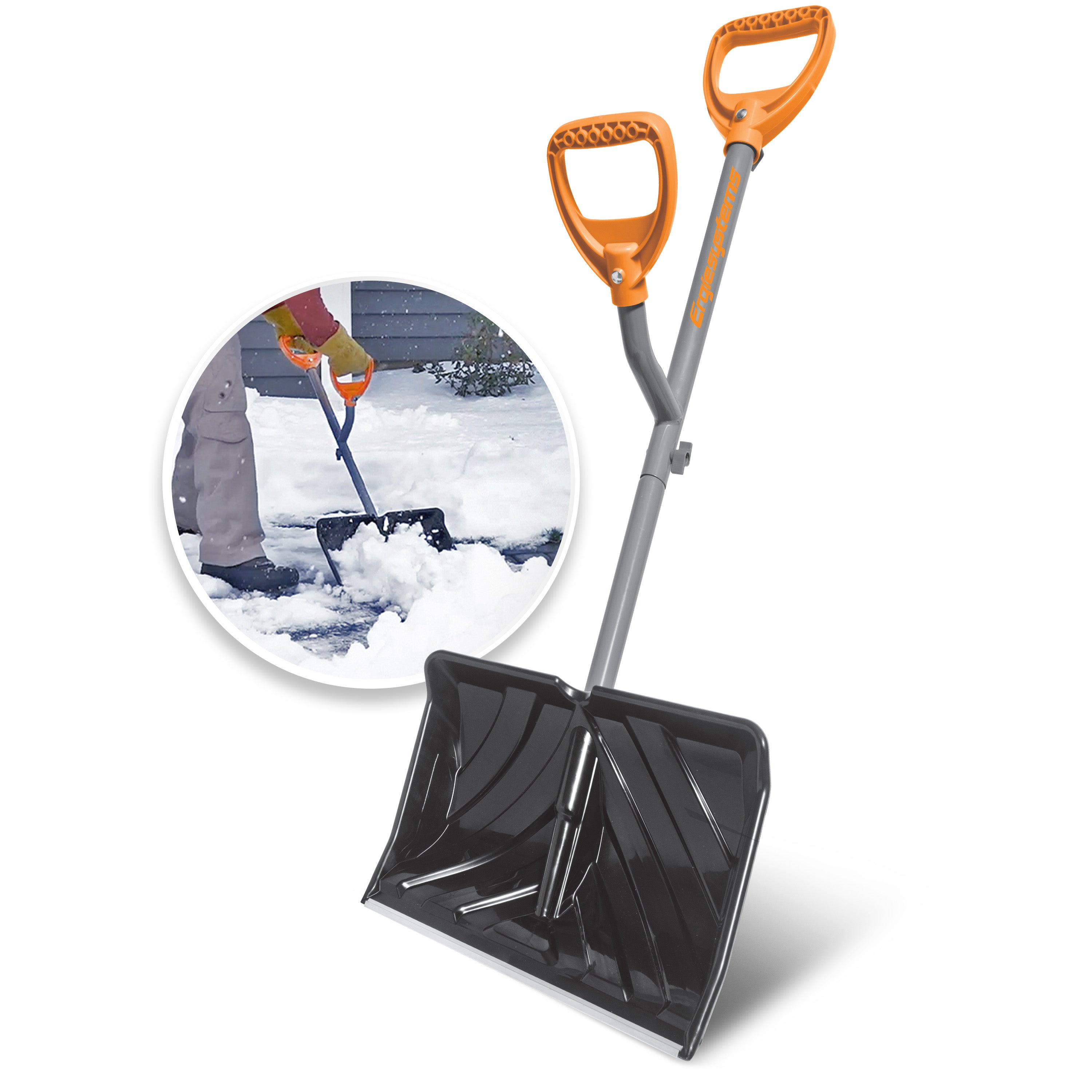 Ergie Systems ERG-SNSH18 Steel Shaft Impact Resistant Snow Shovel | 18-Inch Shovel | 34.5-Inch Shaft | Push/Scoop Combination Blade