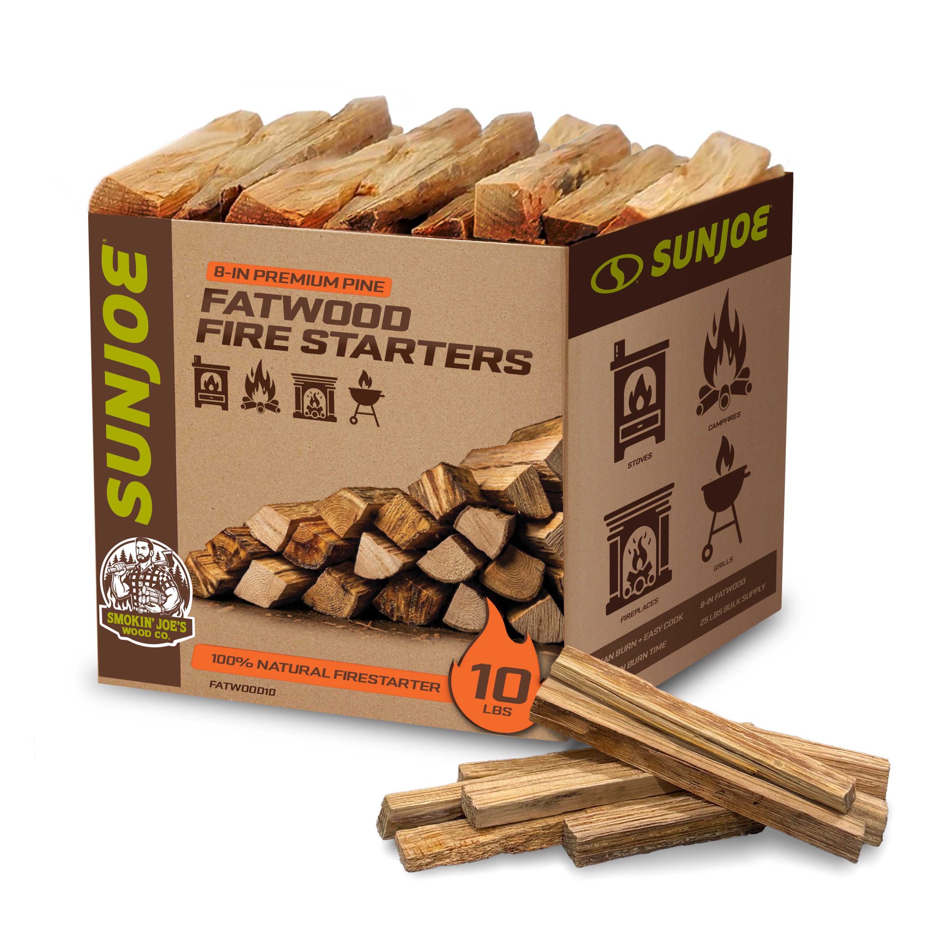 Sun Joe All-Natural Fire Starter Sticks | Pine Kindling for Fireplaces, Campfires, Wood Stoves, Fire Pits & Grills | 10 Lbs.