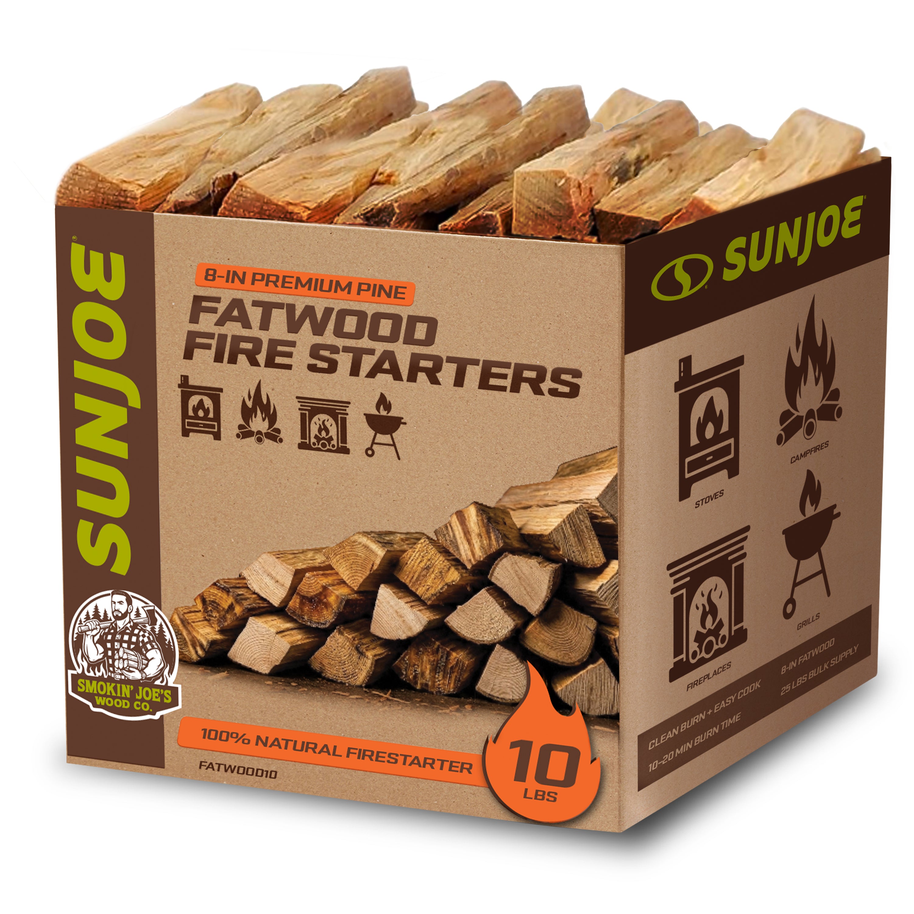 Sun Joe All-Natural Fire Starter Sticks | Pine Kindling for Fireplaces, Campfires, Wood Stoves, Fire Pits & Grills | 10 Lbs.