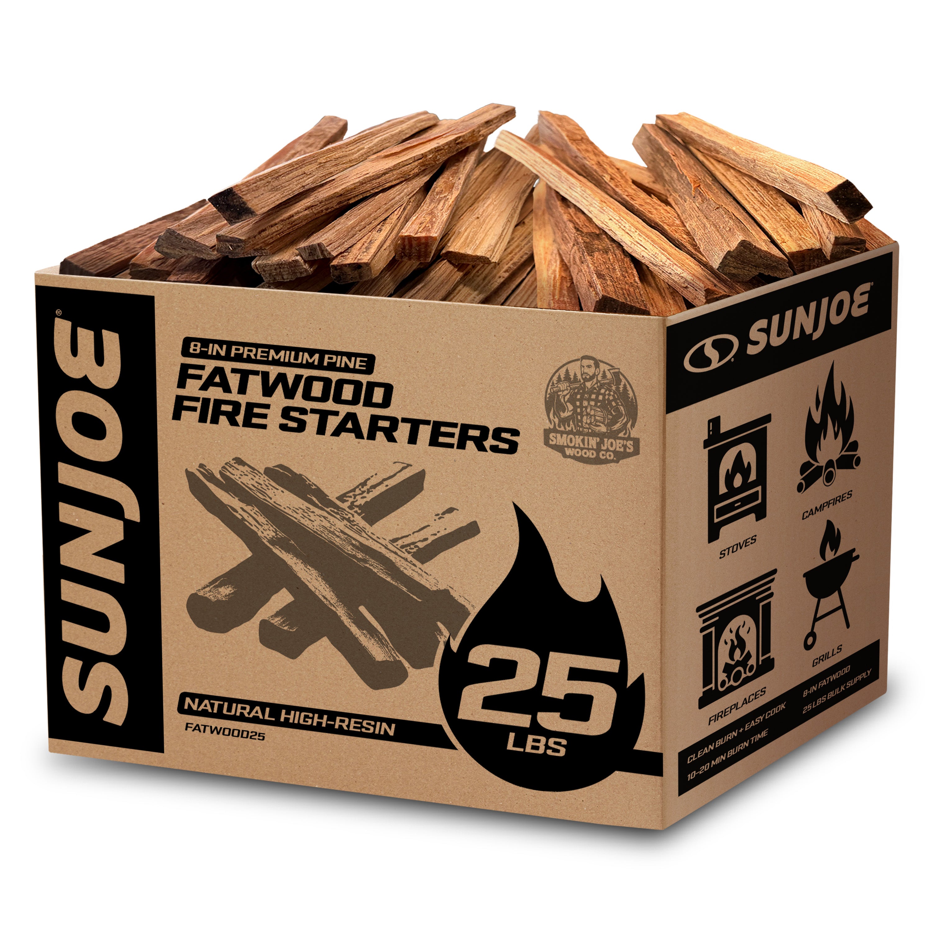 Sun Joe FATWOOD25 All-Natural Fire Starter Sticks | Pine Kindling for Fireplaces, Campfires, Wood Stoves, Fire Pits & Grills | 25 Lbs.