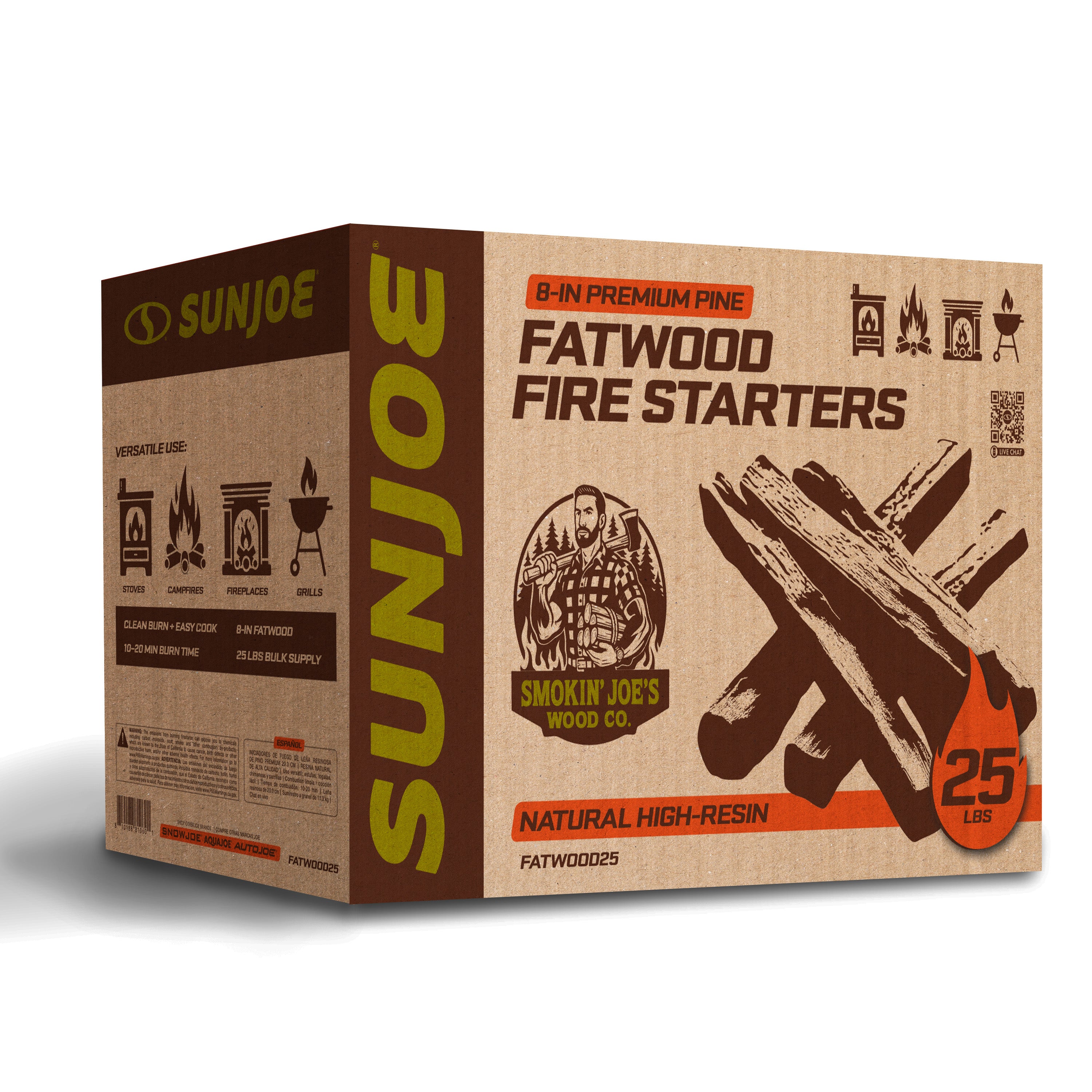 Sun Joe FATWOOD25 All-Natural Fire Starter Sticks | Pine Kindling for Fireplaces, Campfires, Wood Stoves, Fire Pits & Grills | 25 Lbs.