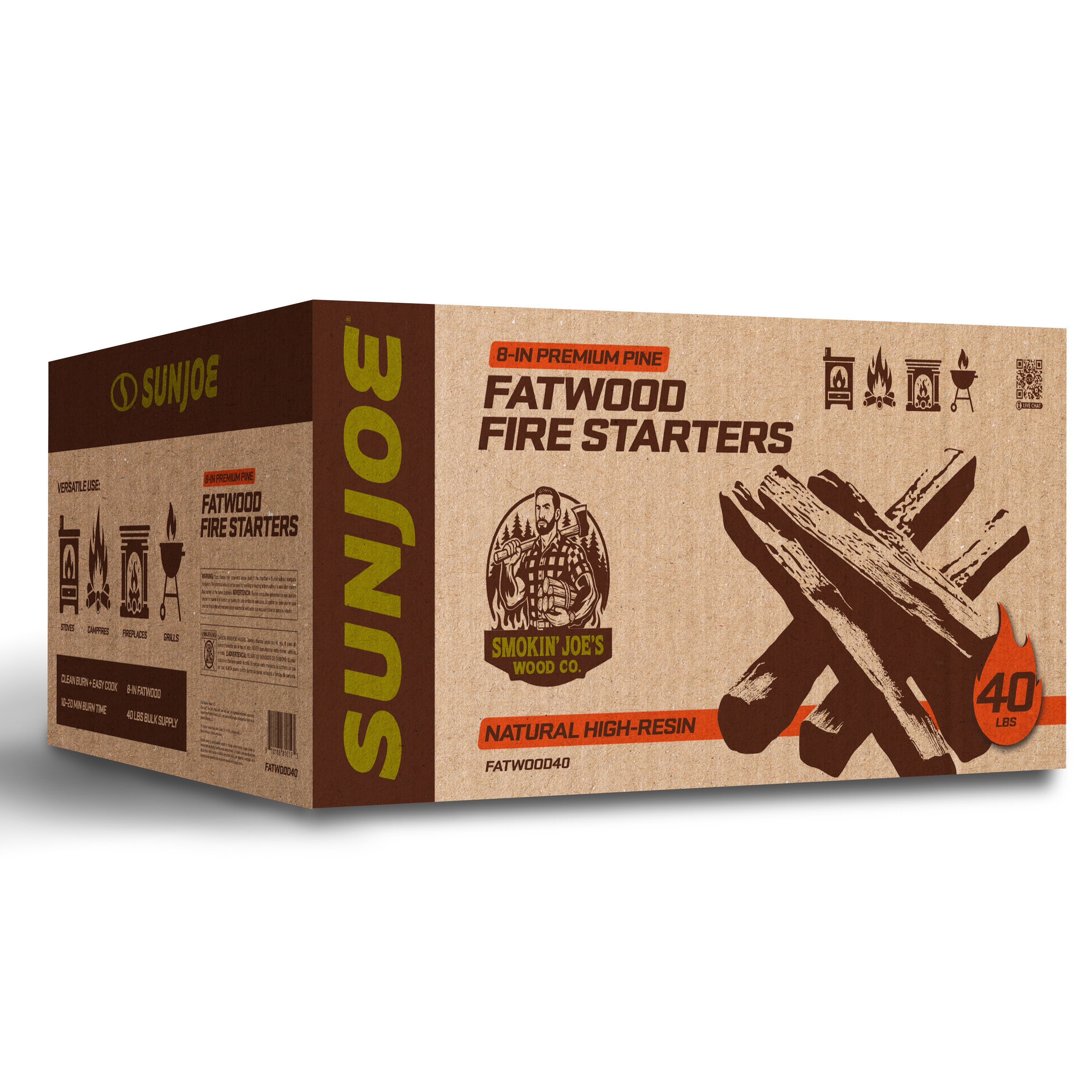 Sun Joe FATWOOD40 All-Natural Fire Starter Sticks | Pine Kindling for Fireplaces, Campfires, Wood Stoves, Fire Pits & Grills | 40 Lbs.