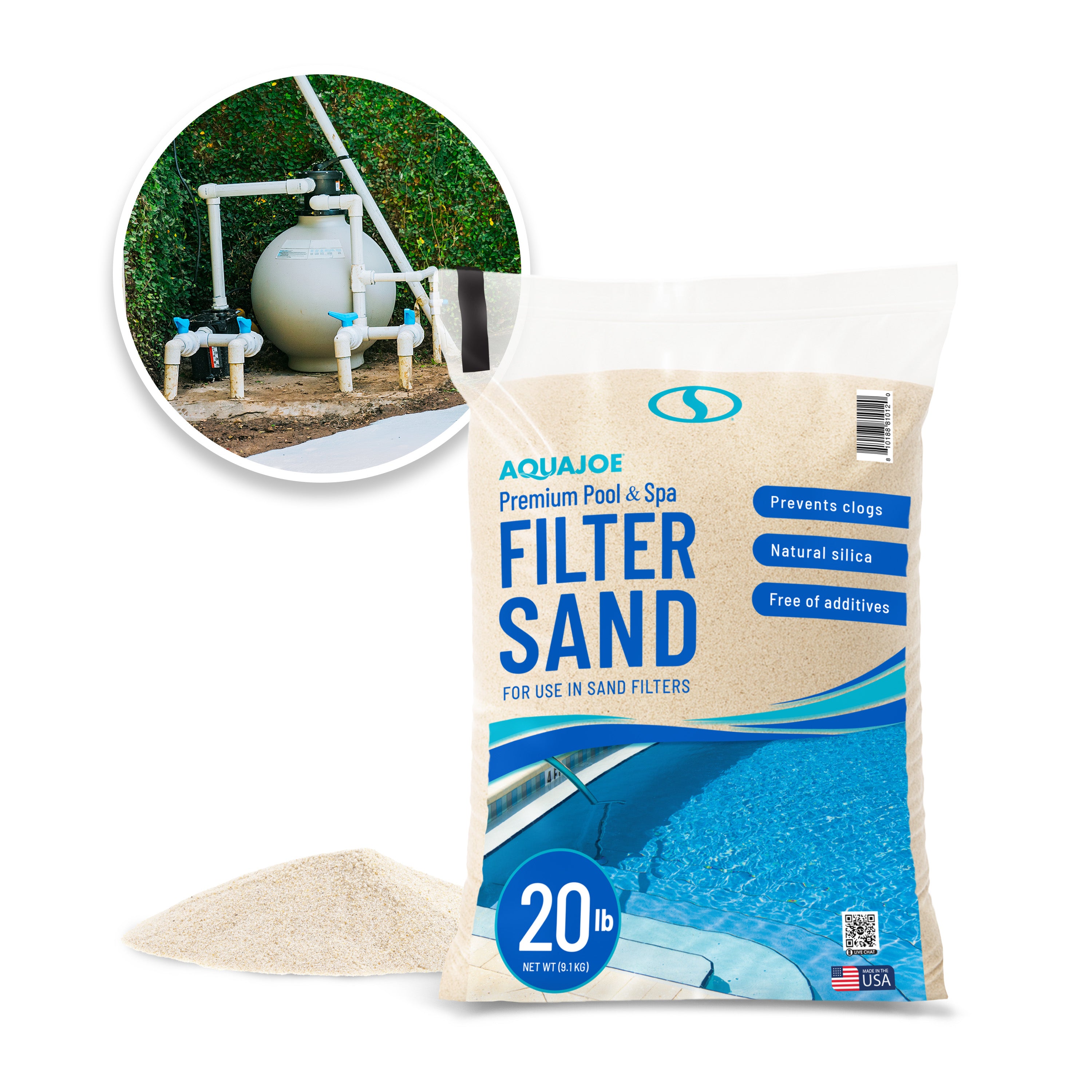 Aqua Joe Premium Pool + Spa Filter Sand | Natural Silica | 20 Lb. Bag