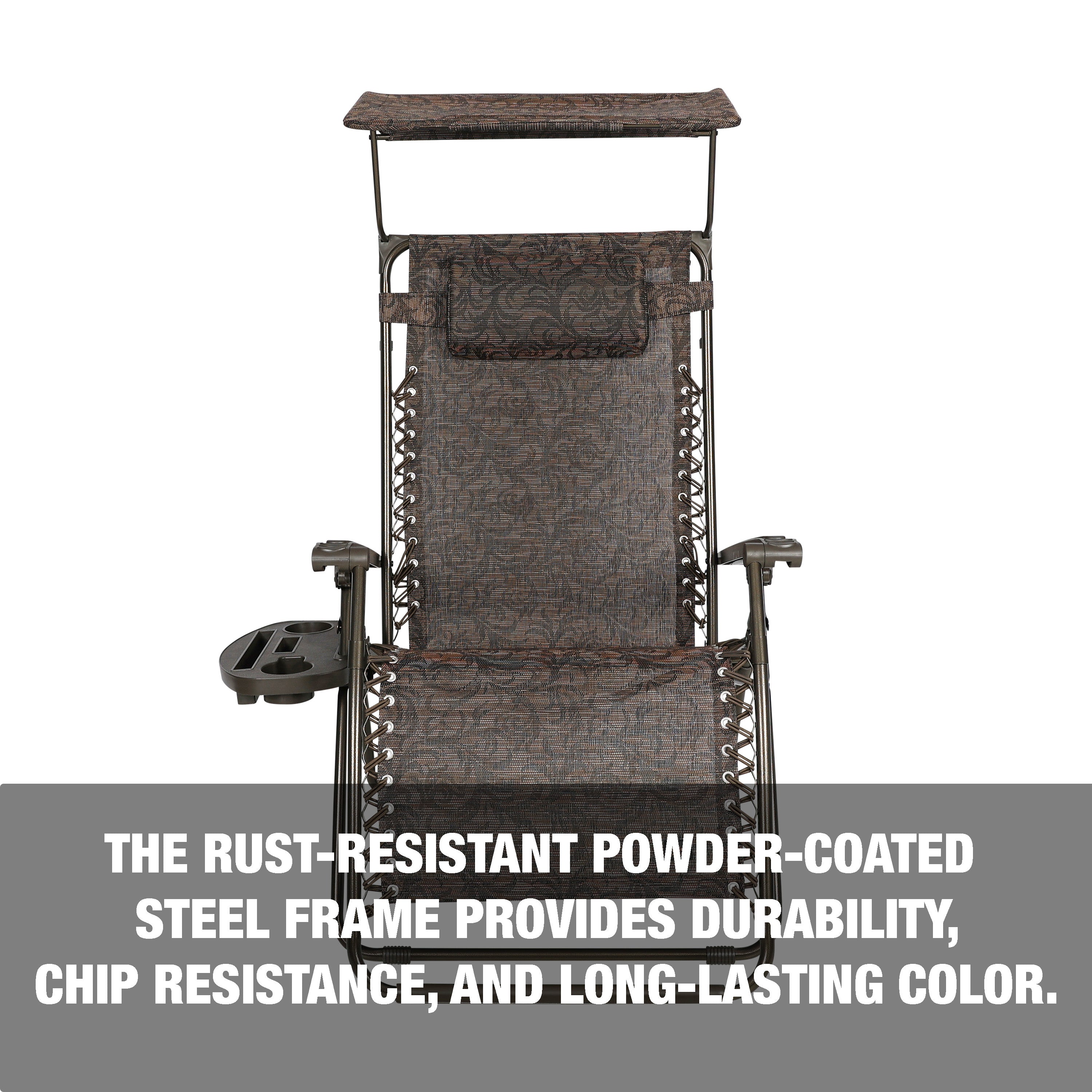 The rust-resistant powder-coated steel frame provides durability, chip resistance, and long-lasting color.