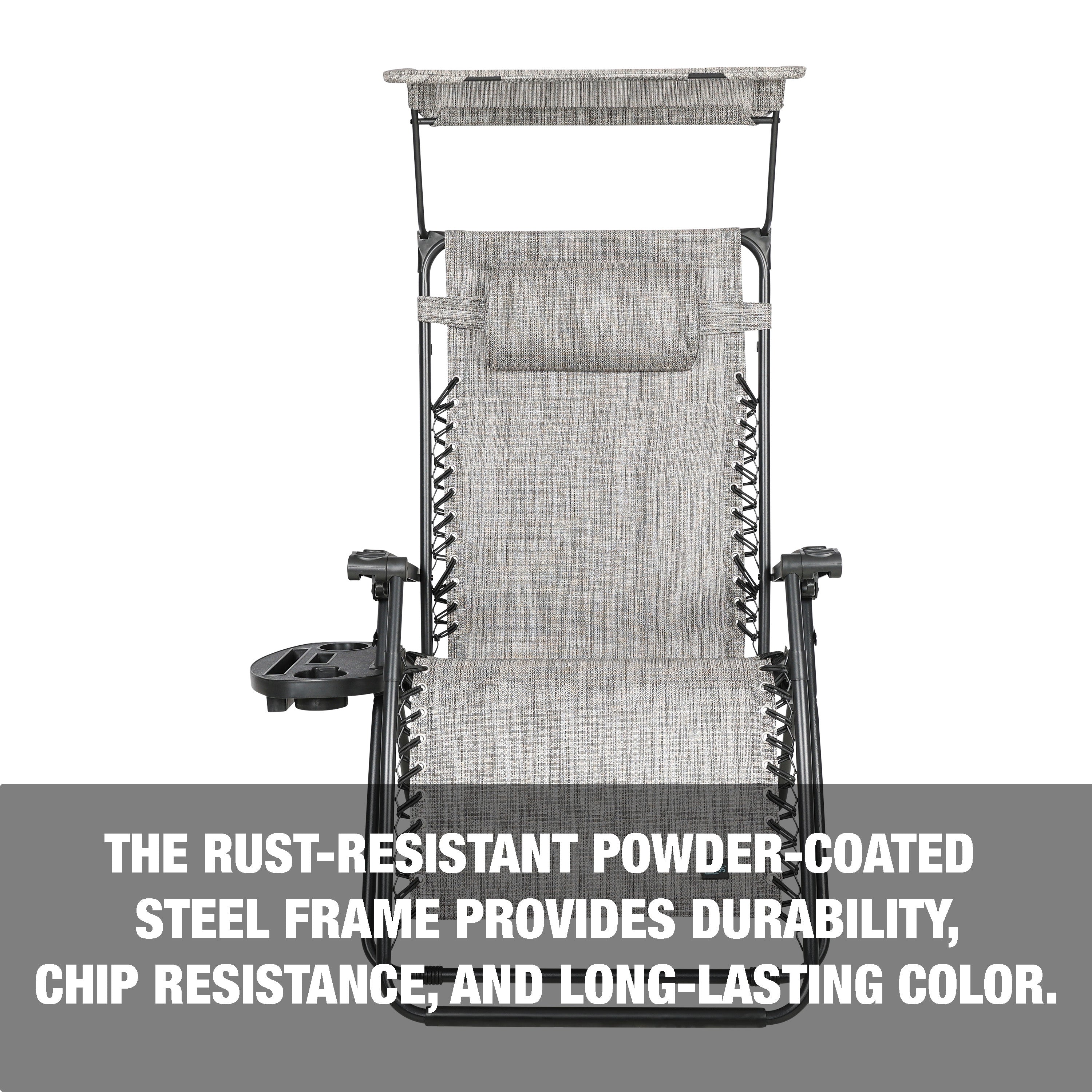 The rust-resistant powder-coated steel frame provides durability, chip resistance, and long-lasting color.