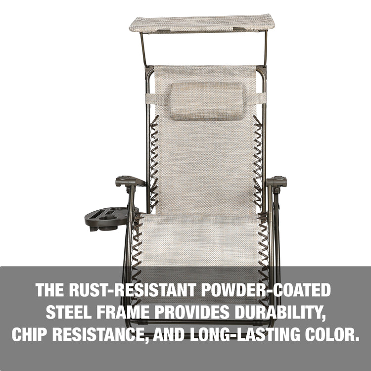 The rust-resistant powder coated steel frame provides durability, chip resistance, and long-lasting color.