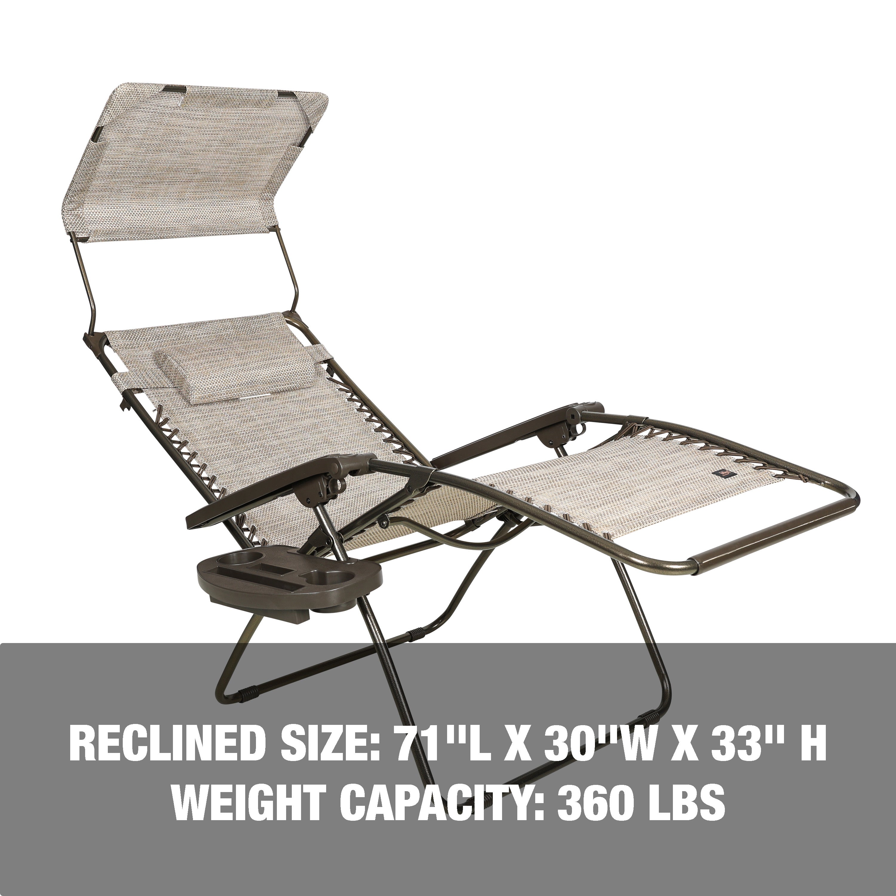 Reclined size: 71 inches long, 30 inches wide, 33 inches high, with a weight capacity of 300 pounds.