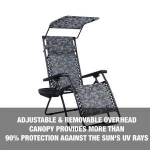 Adjustable and removeable overhead canopy provides more than 90 percent protection against the sun's UV rays.