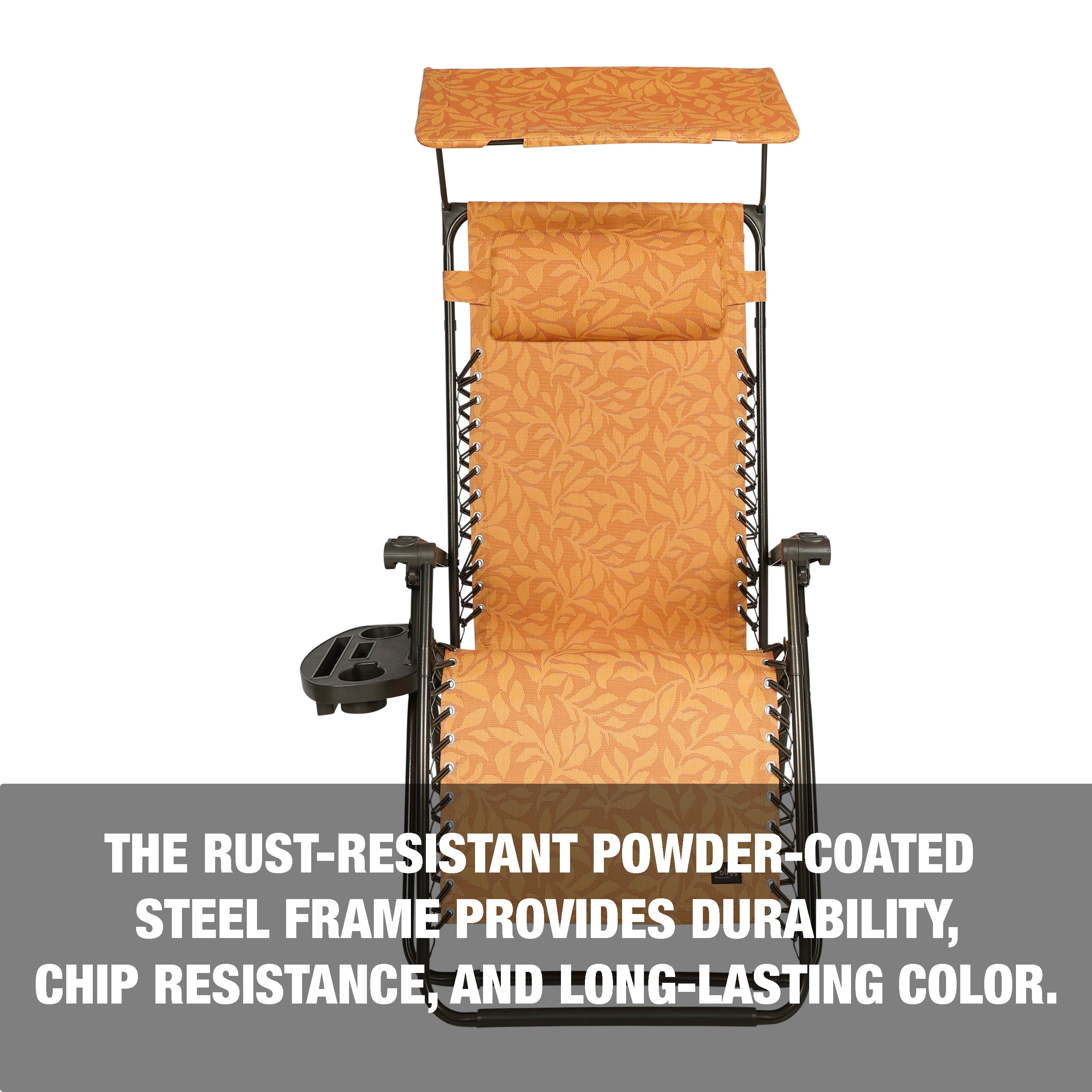 The rust-resistant powder coated steel frame provides durability, chip resistance, and long-lasting color.