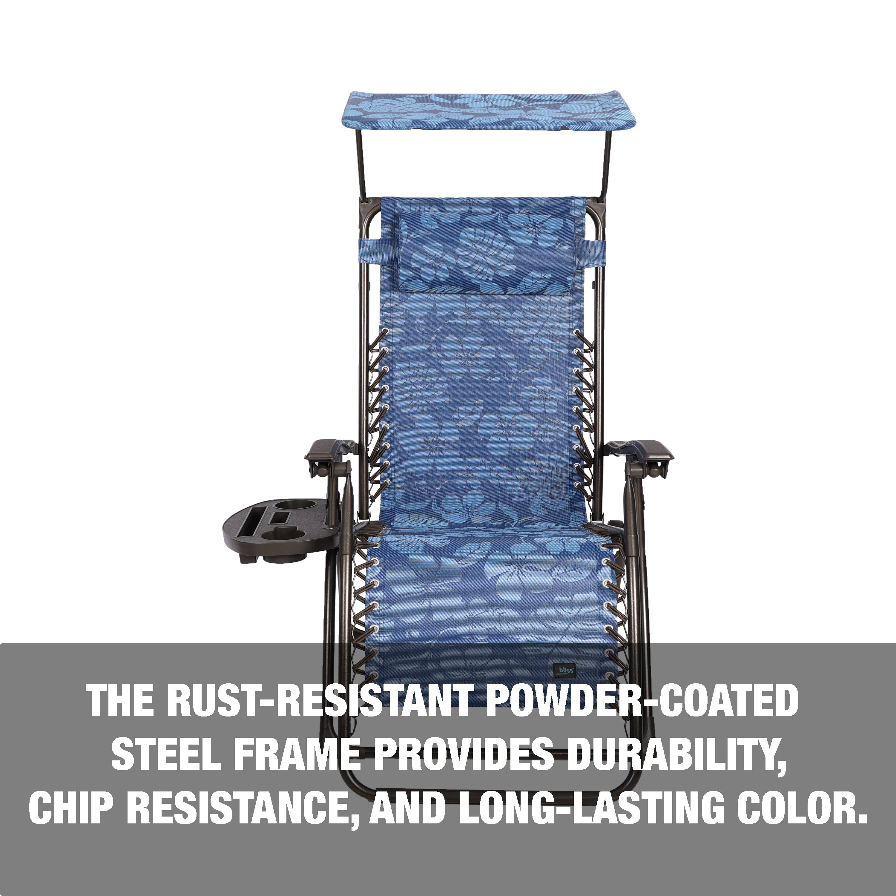 The rust-resistant powder coated steel frame provides durability, chip resistance, and long-lasting color.